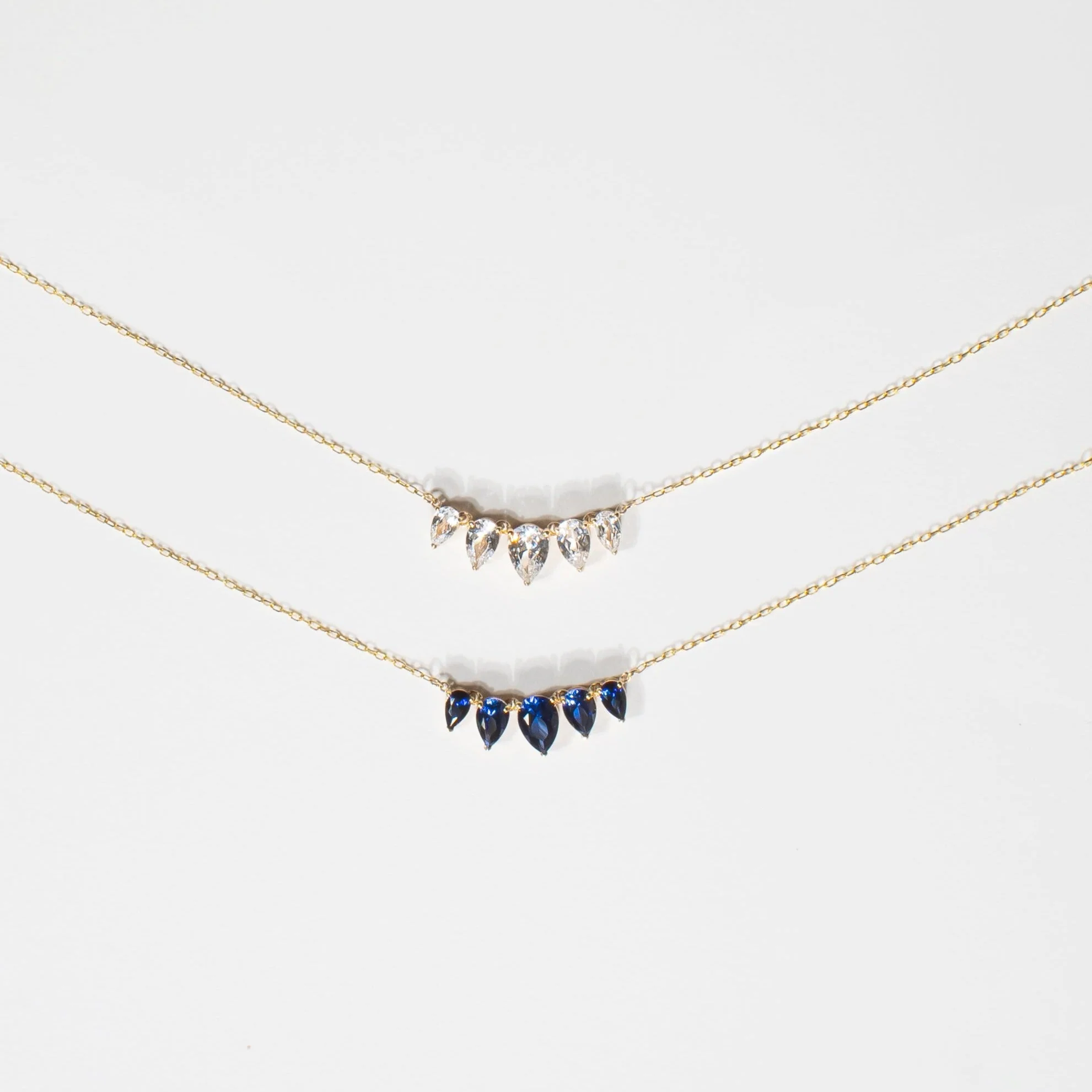 Yellow Gold Teardrop White Sapphire Pendant Necklace - Image 5