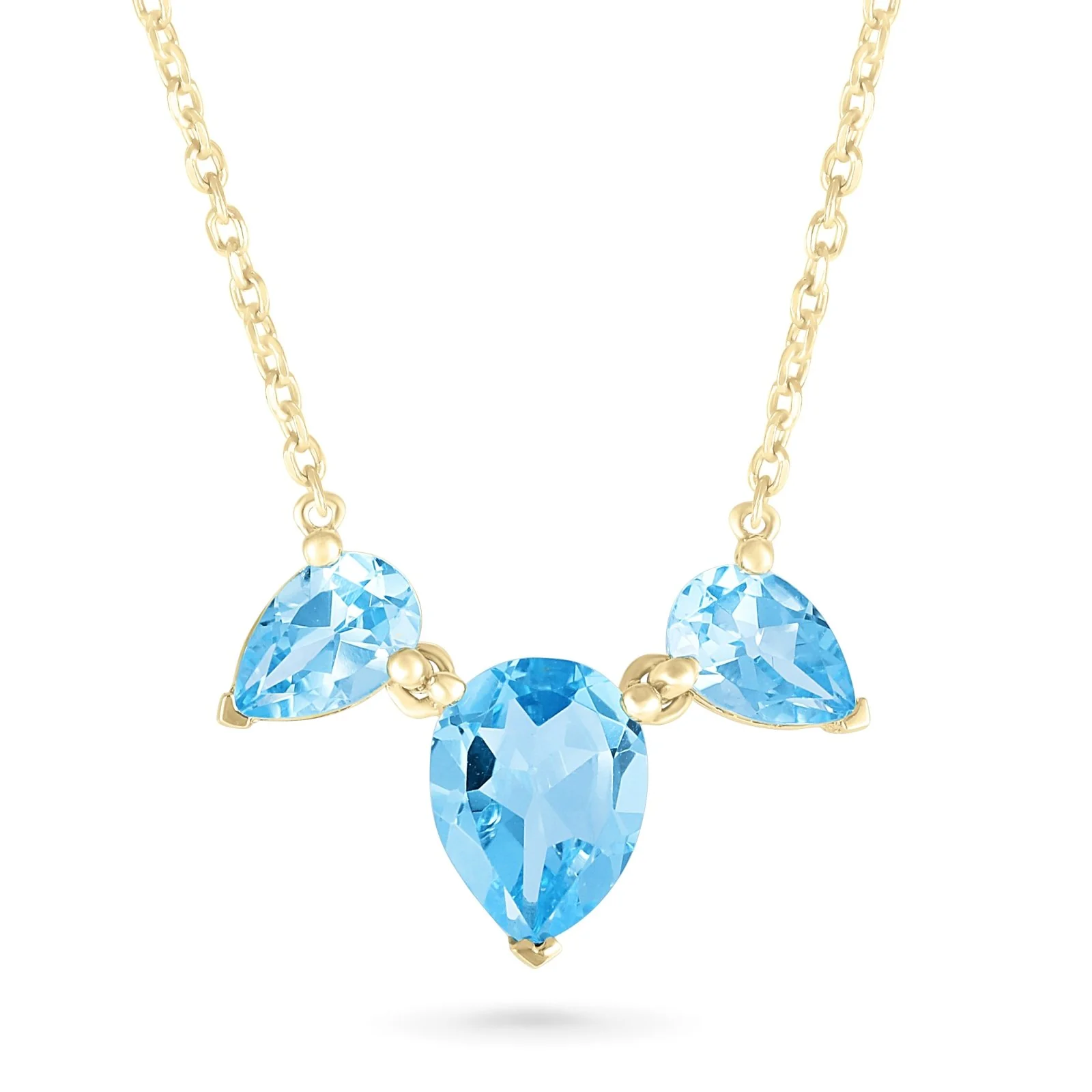 Yellow Gold Teardrop Swiss Blue Topaz Pendant Necklace
