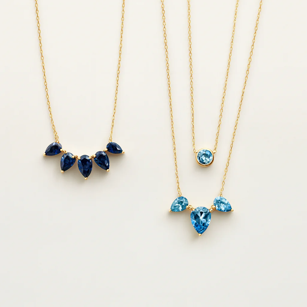 Yellow Gold Teardrop Swiss Blue Topaz Pendant Necklace - Image 3