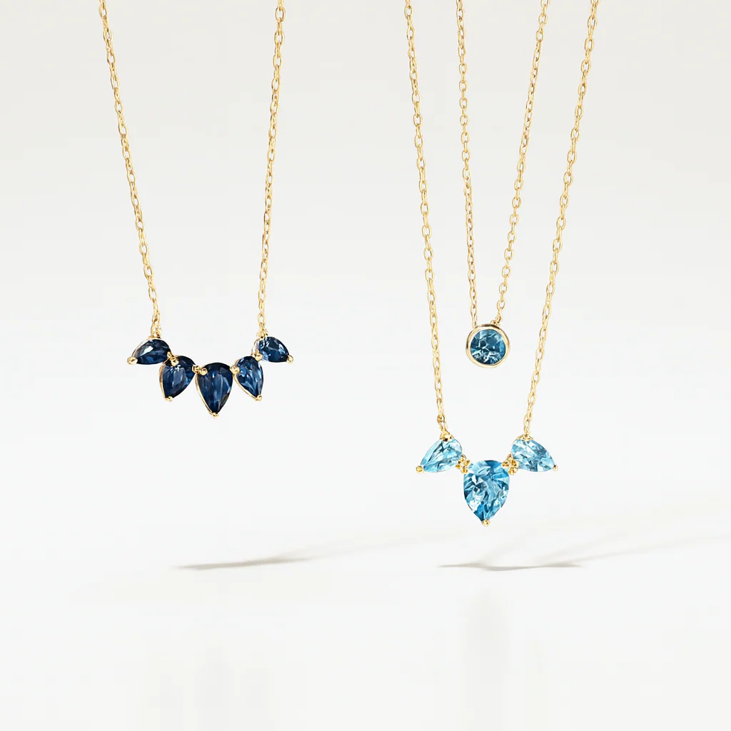 Yellow Gold Teardrop Swiss Blue Topaz Pendant Necklace - Image 6