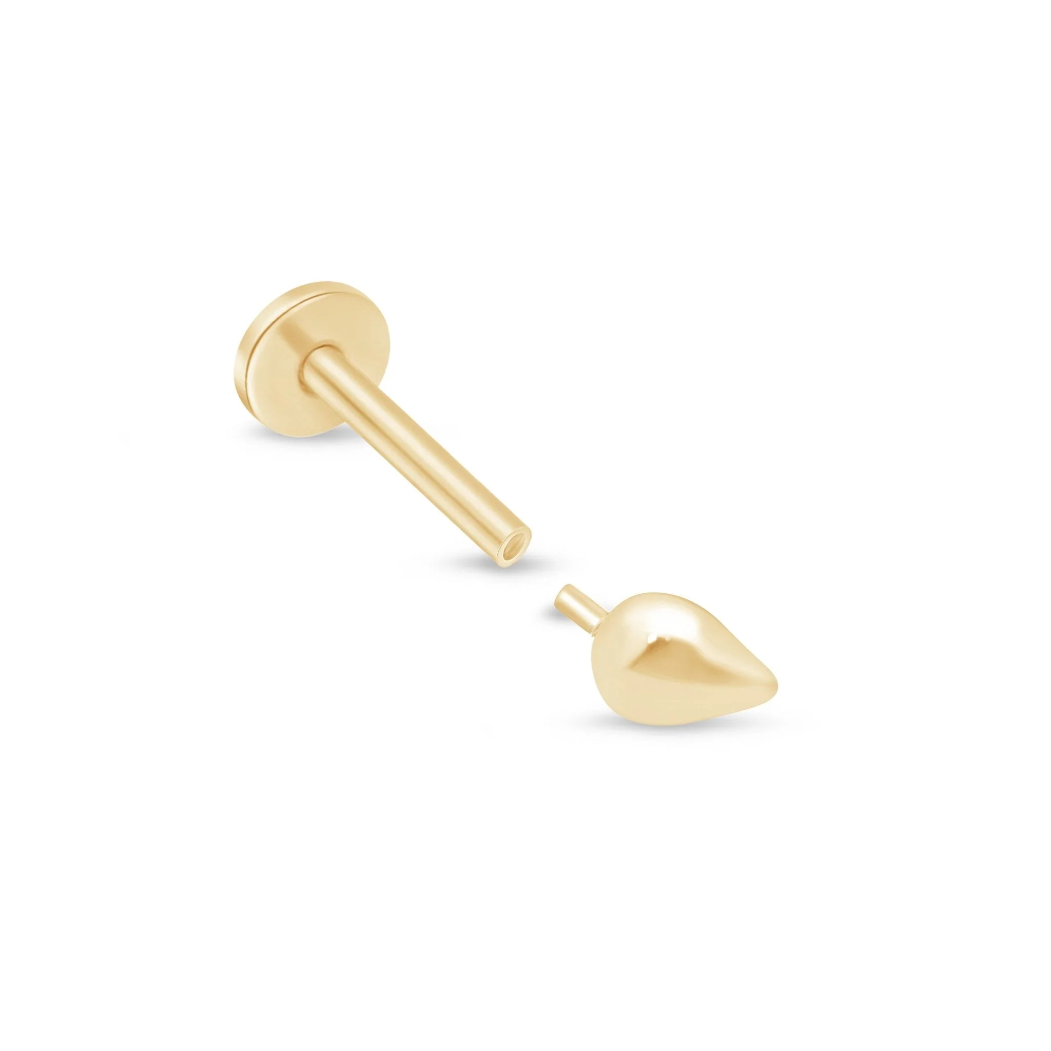 Yellow Gold Teardrop Threaded Flat Back Earring - Image 7