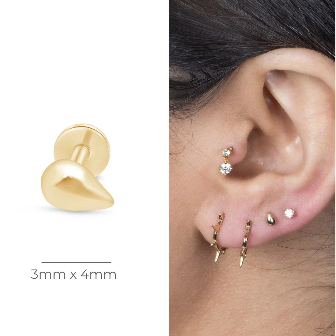 Yellow Gold Teardrop Threaded Flat Back Earring - Image 8