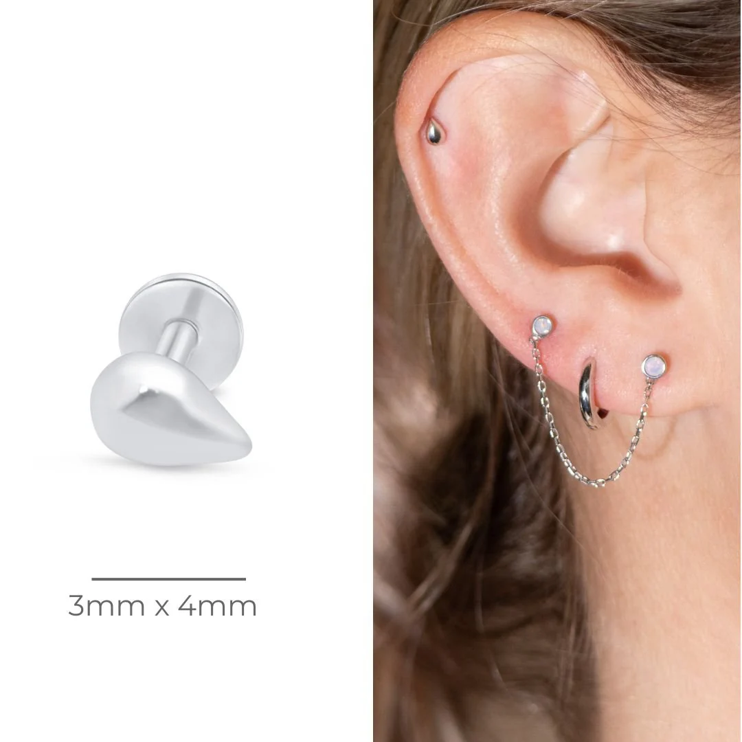 White Gold Teardrop Threaded Flat Back Earring - Image 3