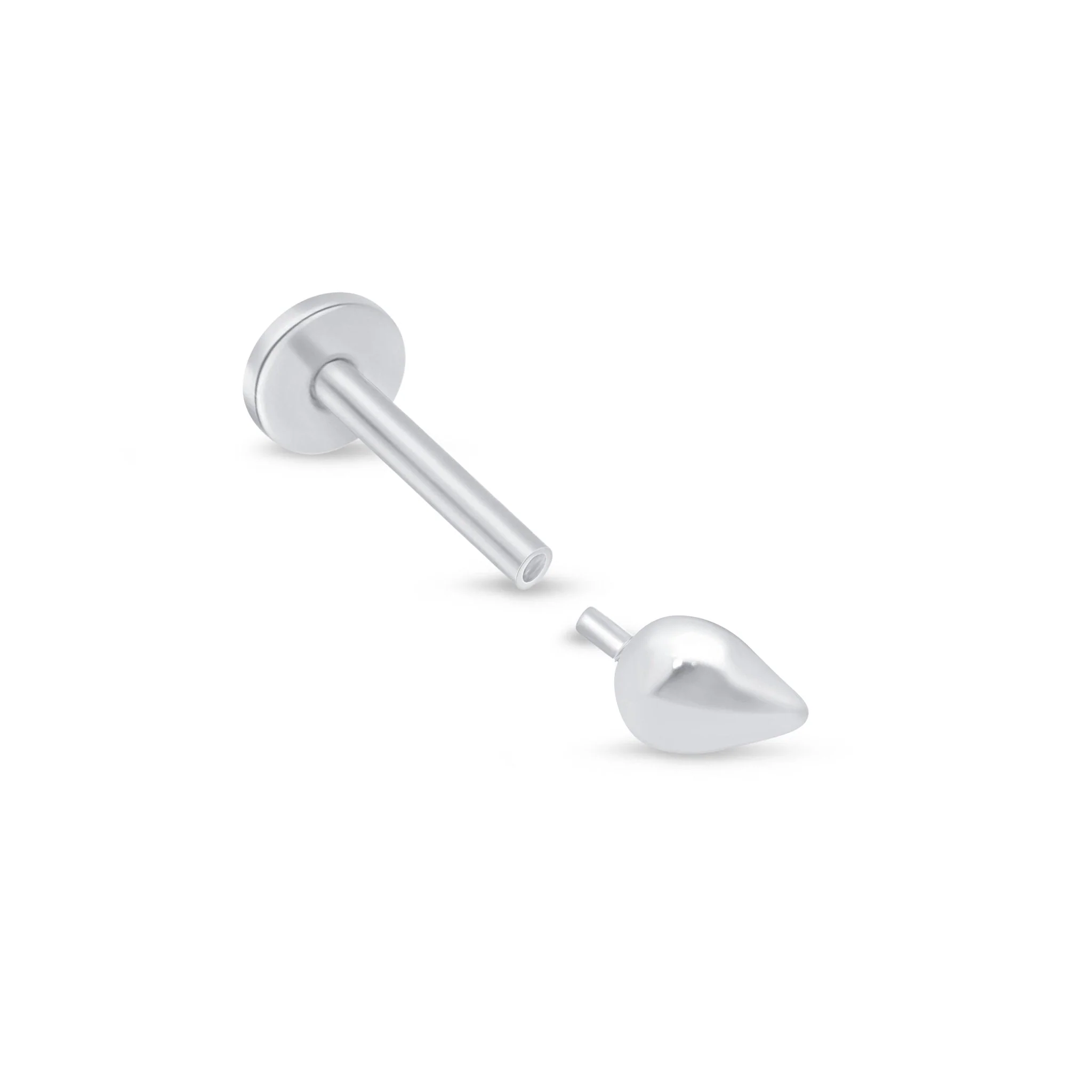 White Gold Teardrop Threaded Flat Back Earring - Image 4