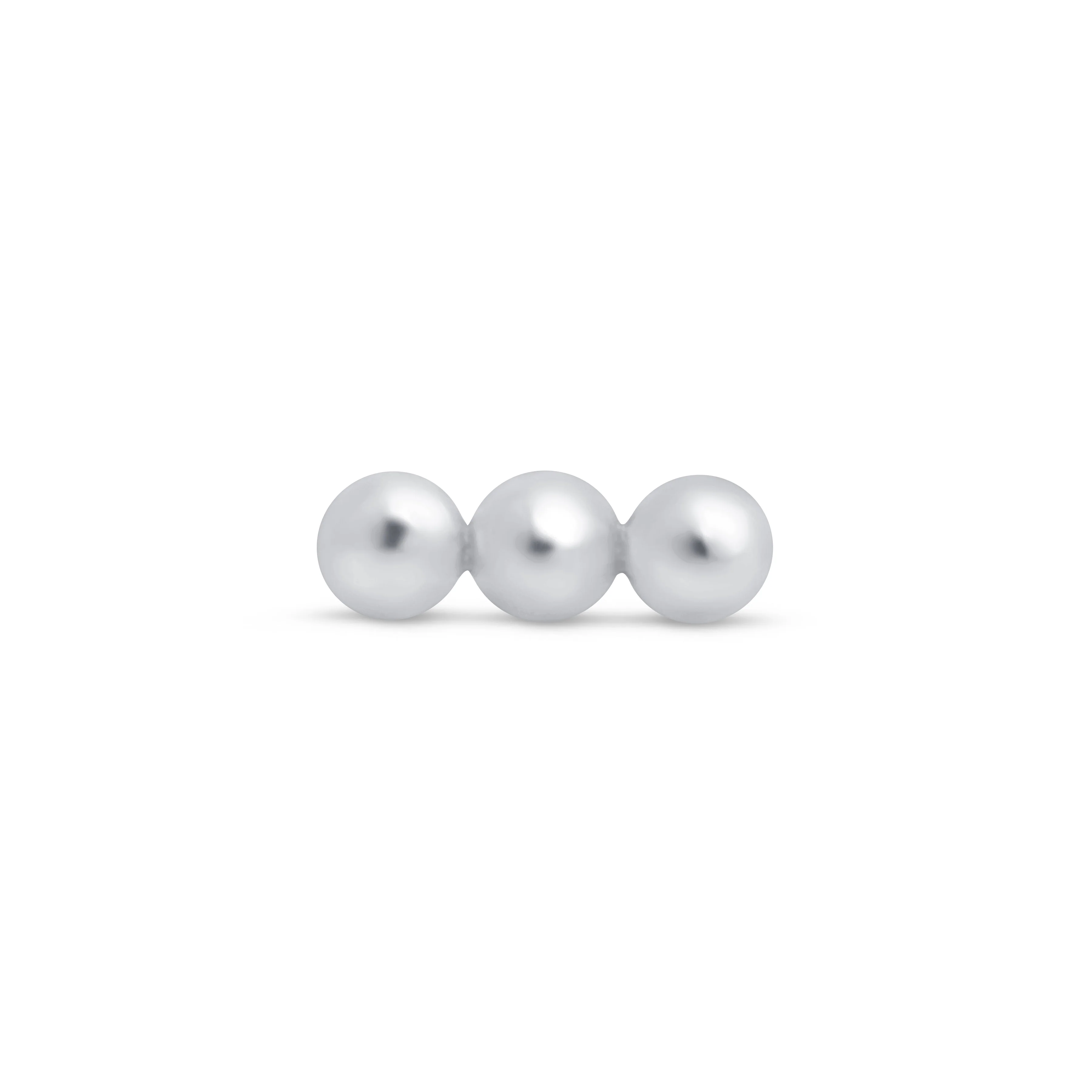 White Gold Three Bead Bar Flat Back Earring