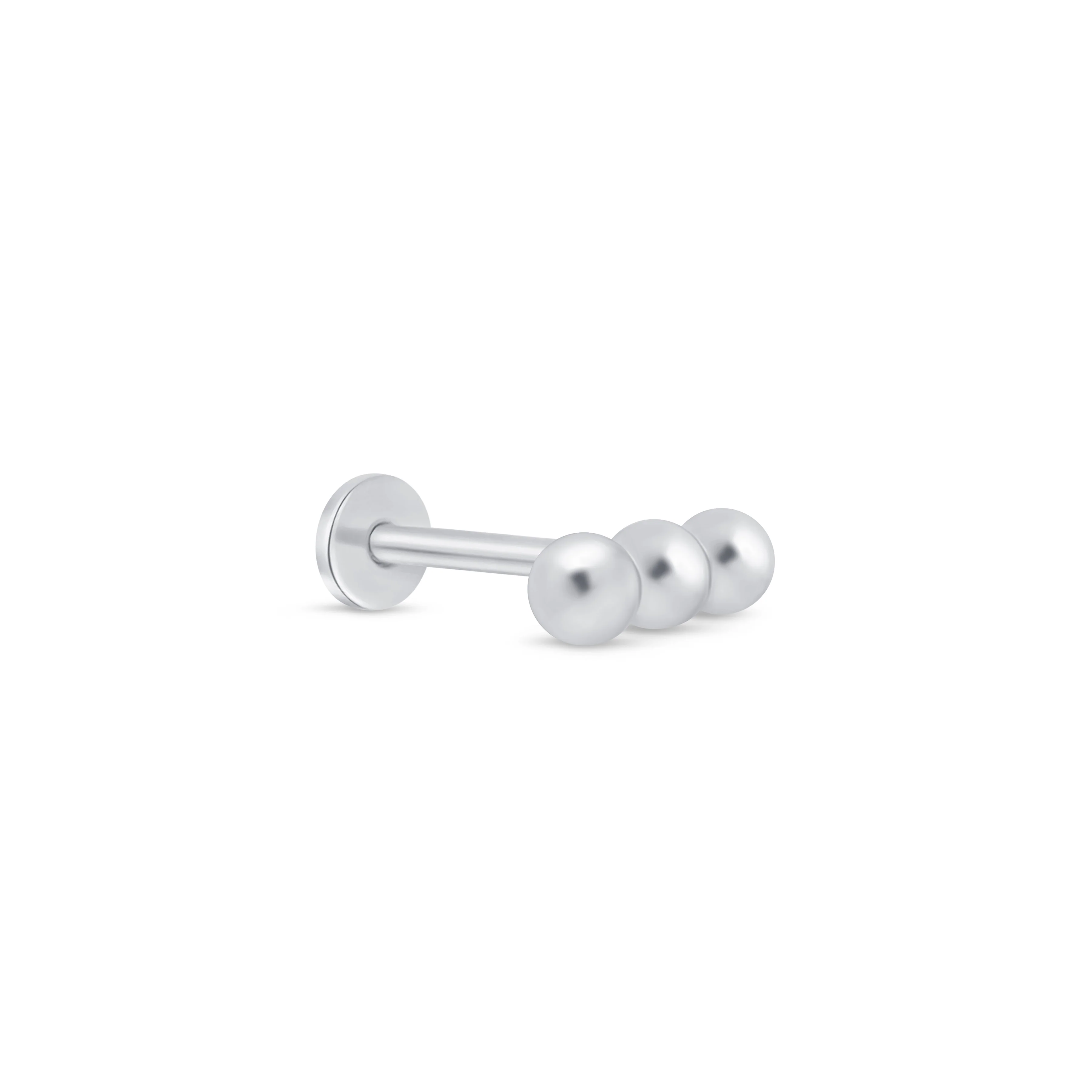White Gold Three Bead Bar Flat Back Earring - Image 2