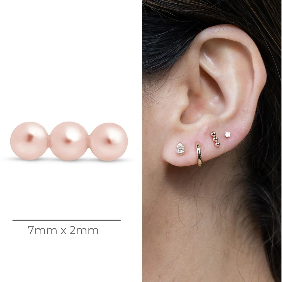 Rose Gold Three Bead Bar Flat Back Earring - Image 5