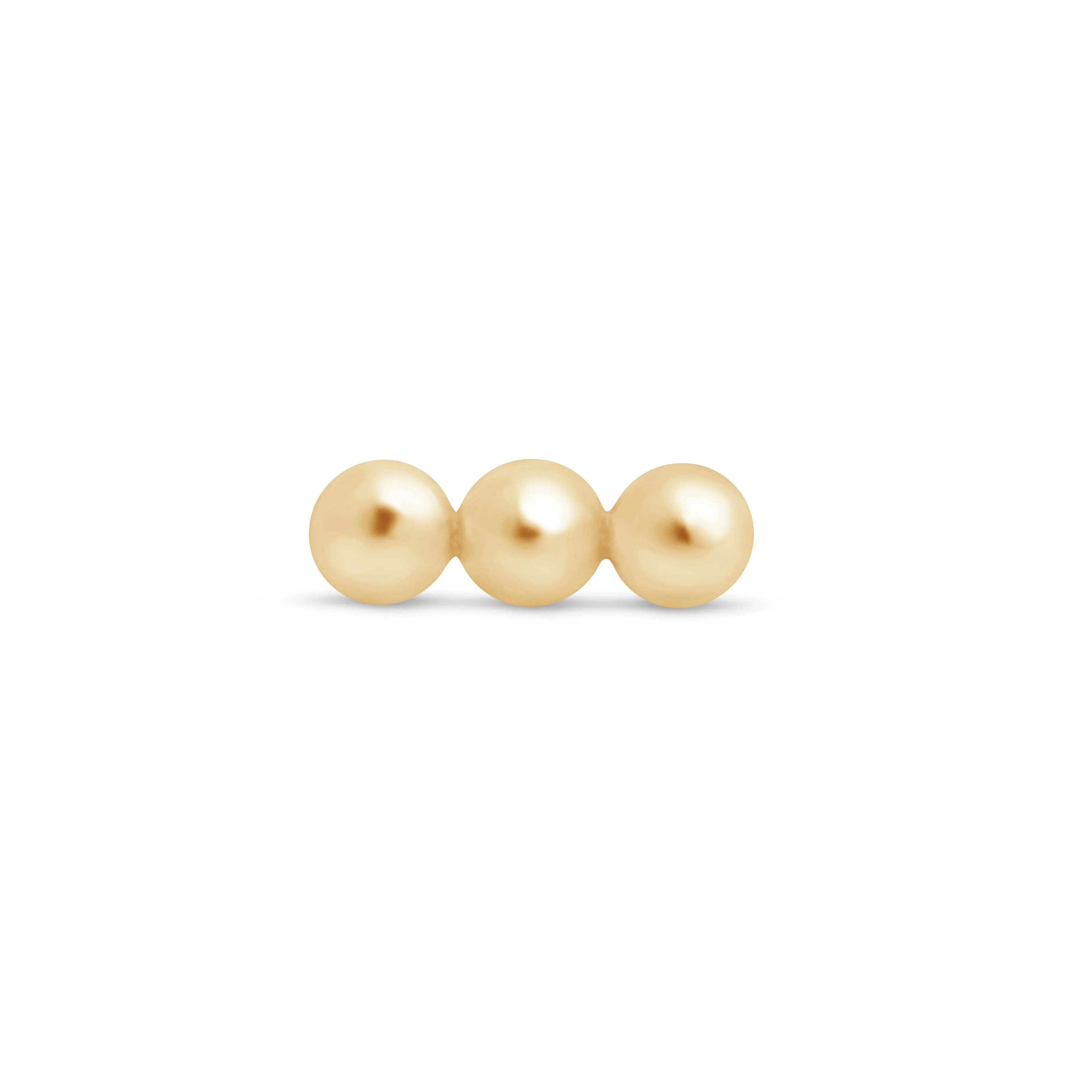 Yellow Gold Three Bead Bar Flat Back Stud Earring