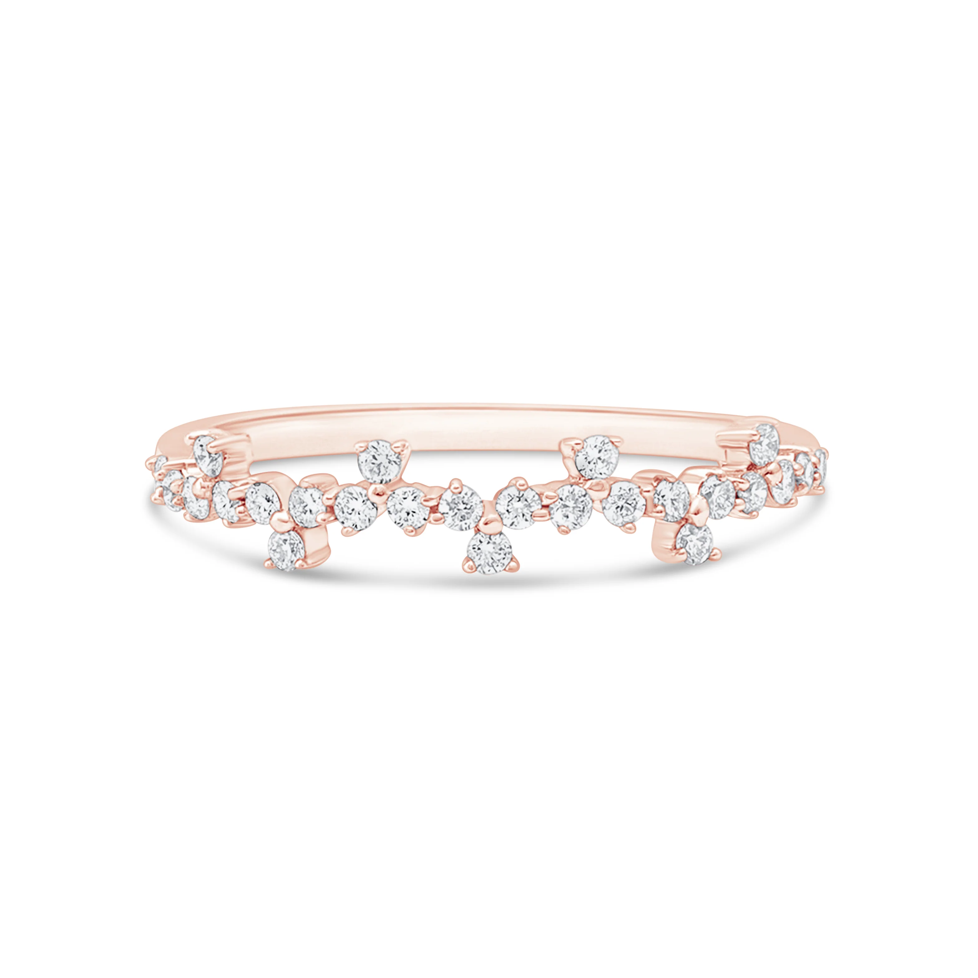Three Flower Diamond Ring in Solid 14k Rose Gold