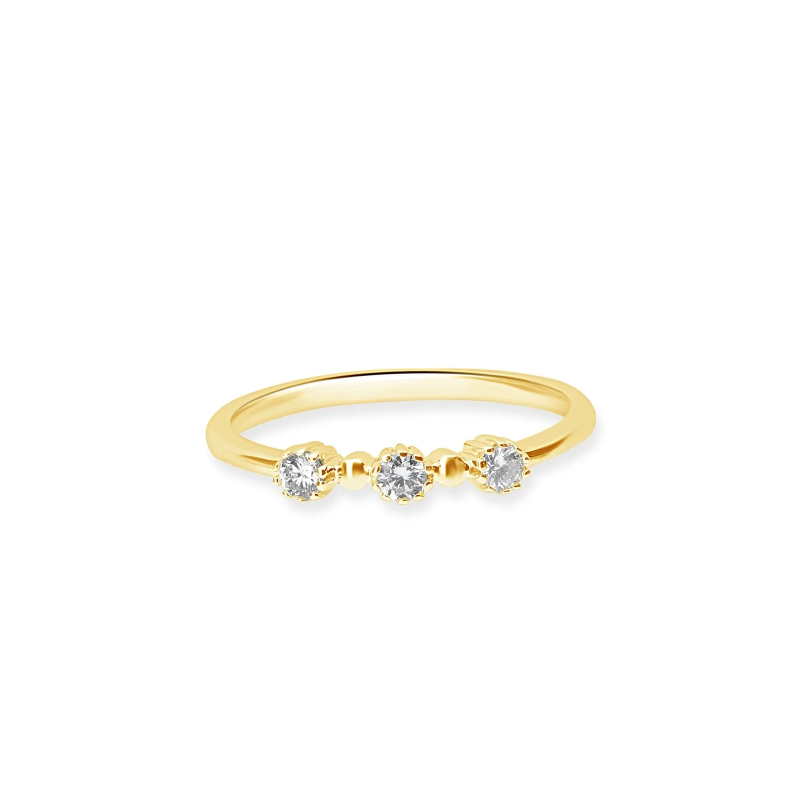 Three Stone Diamond Ring in Solid 14k Yellow Gold