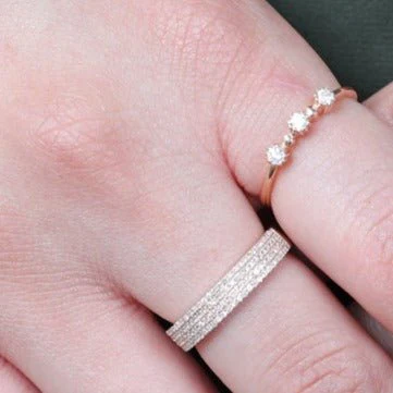Three Stone Diamond Ring in Solid 14k Yellow Gold - Image 2