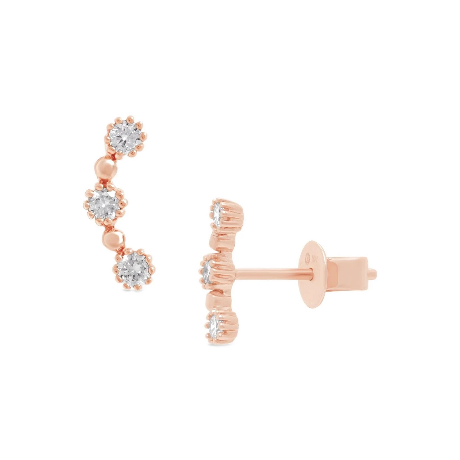 Rose Gold Three Stone Diamond Bezel Ear Climber