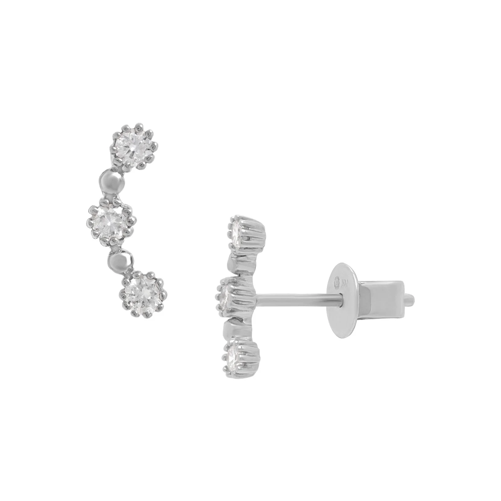 White Gold Three Stone Diamond Bezel Ear Climber