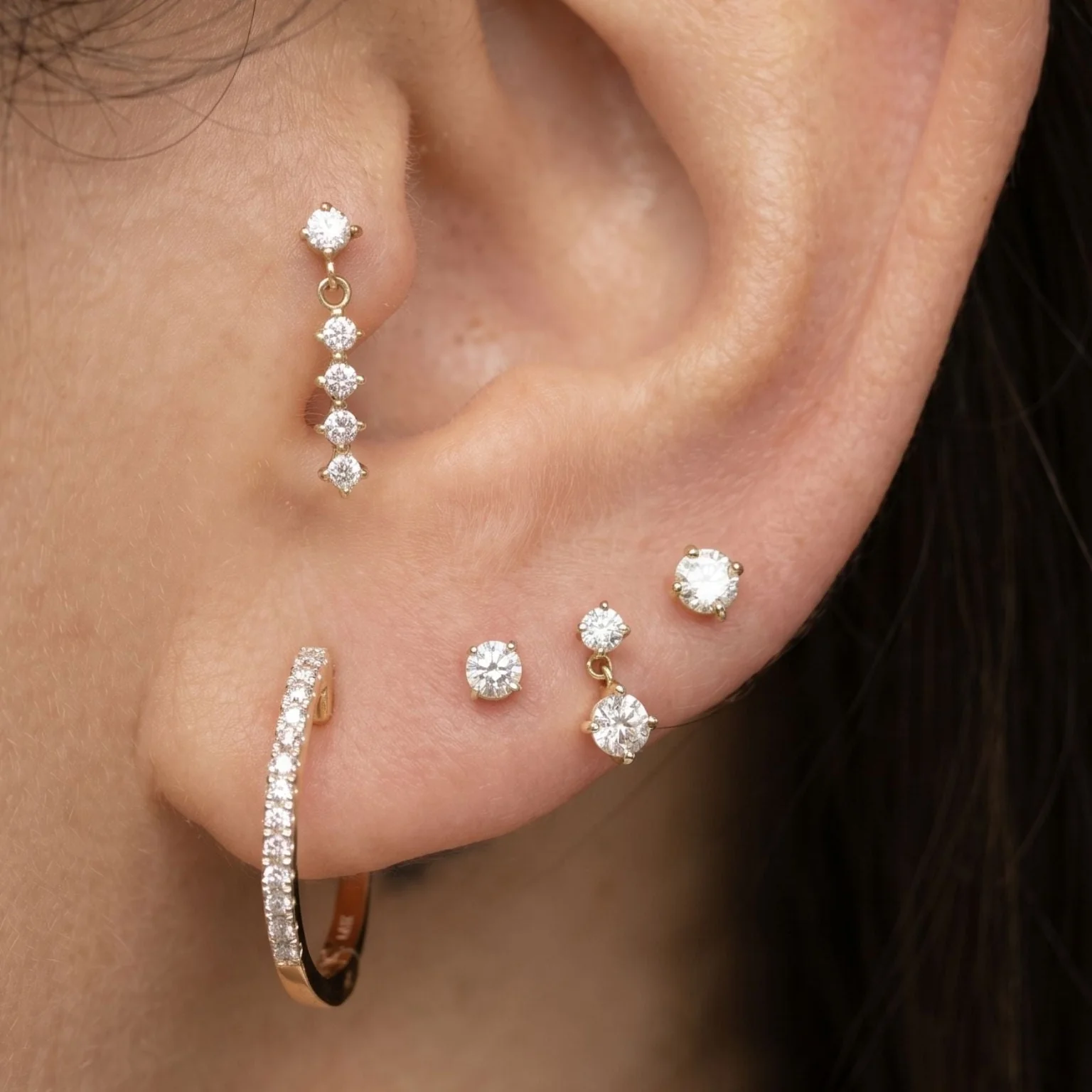 White Gold Diamond Strand Flat Back Earring - Image 3