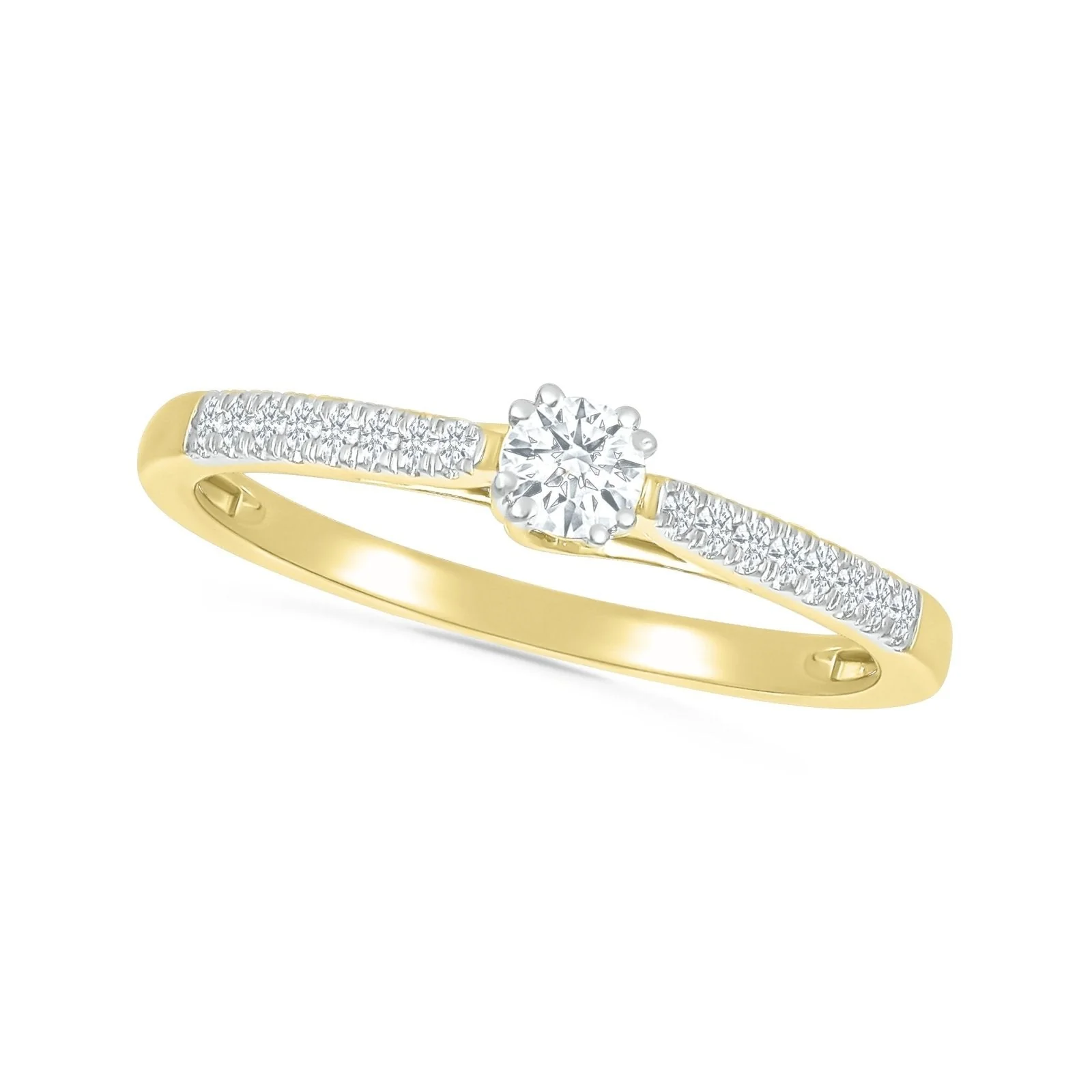 Diamond Center and Double Row Band in Solid 10k Yellow Gold