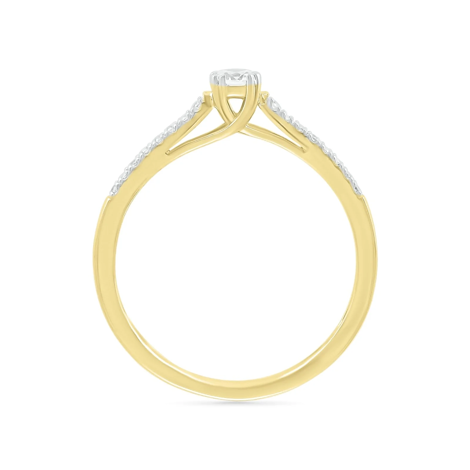 Diamond Center and Double Row Band in Solid 10k Yellow Gold - Image 3