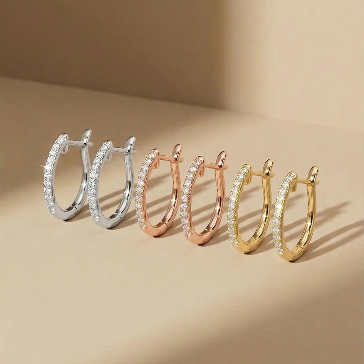 Yellow Gold Diamond Huggie Hoop - Image 3