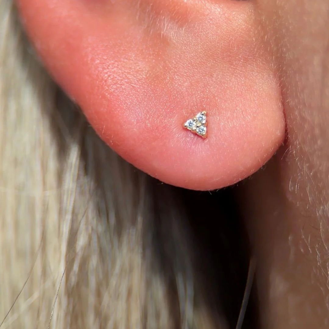 Yellow Gold Small Diamond Trinity Flat Back Earring - Image 2