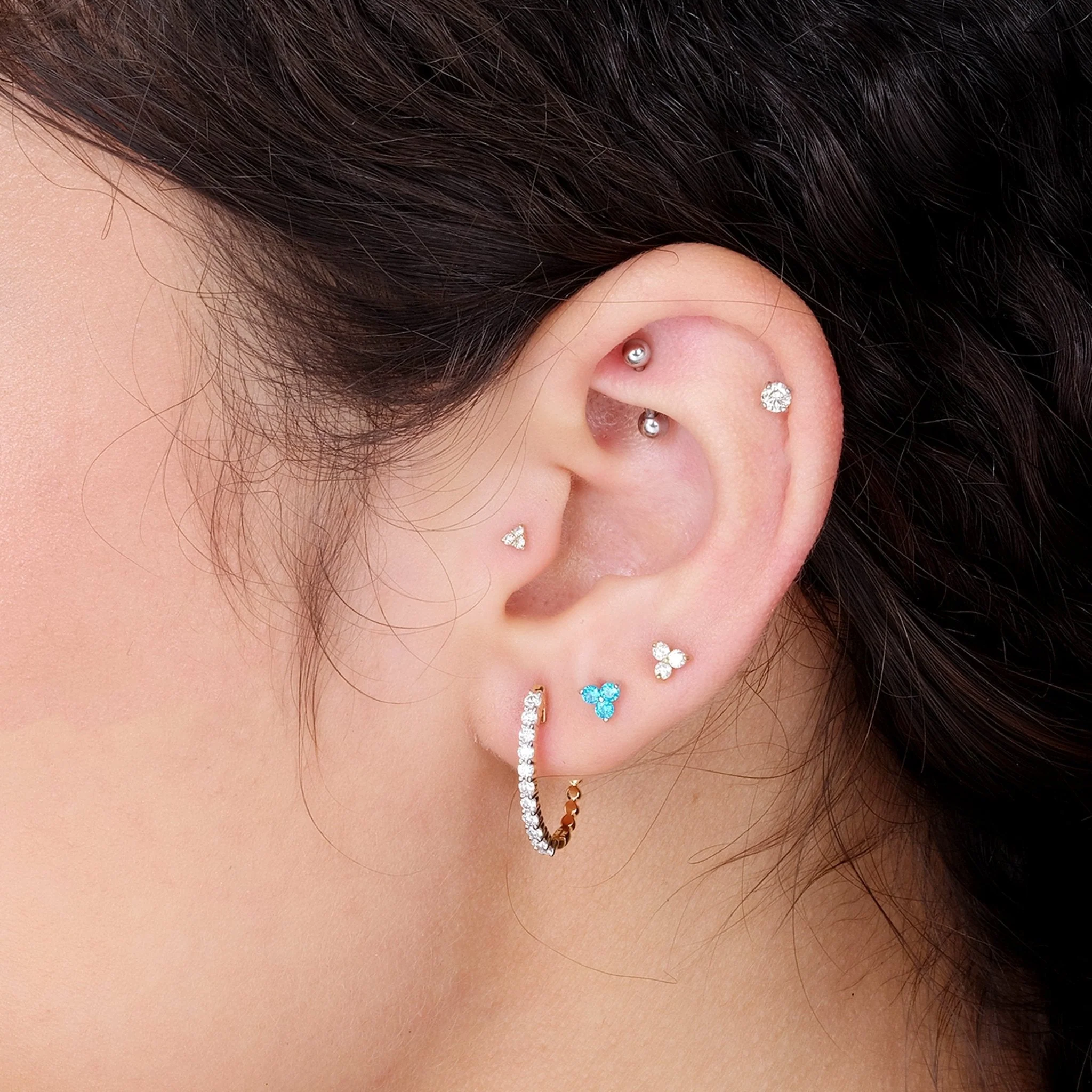 Yellow Gold Small Diamond Trinity Flat Back Earring - Image 3