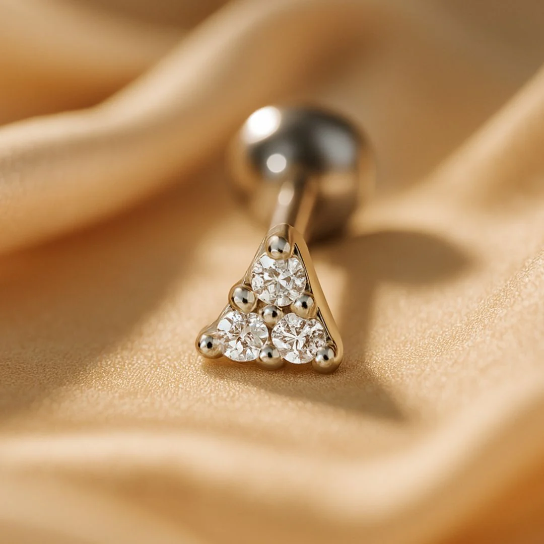 White Gold Small Diamond Trinity Flat Back Earring - Image 3