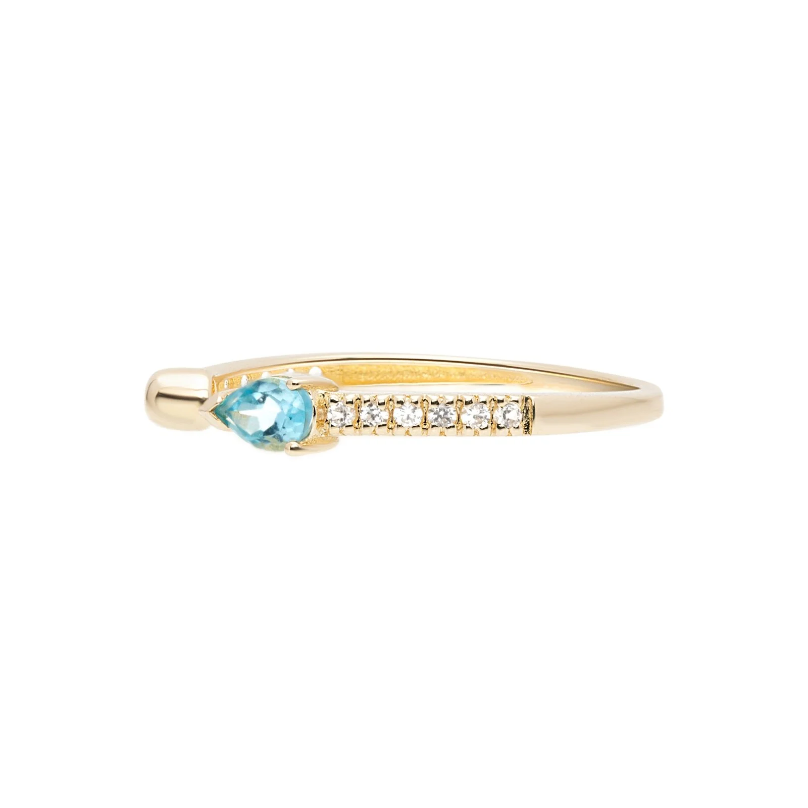 Blue Topaz Pear Open Cuff Ring in Solid 14k Yellow Gold - Image 2