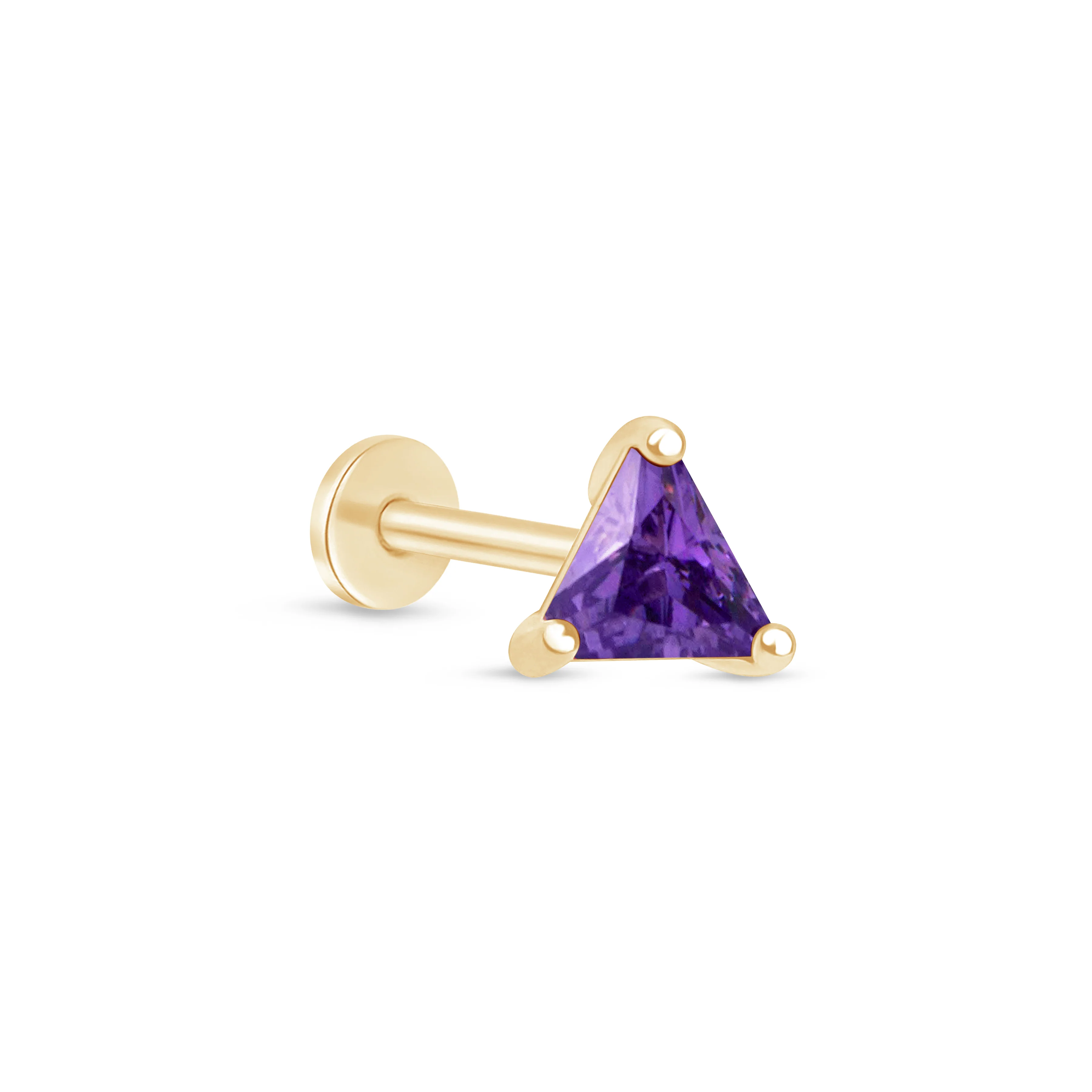 Yellow Gold Triangle Cut Amethyst Flat Back Earring
