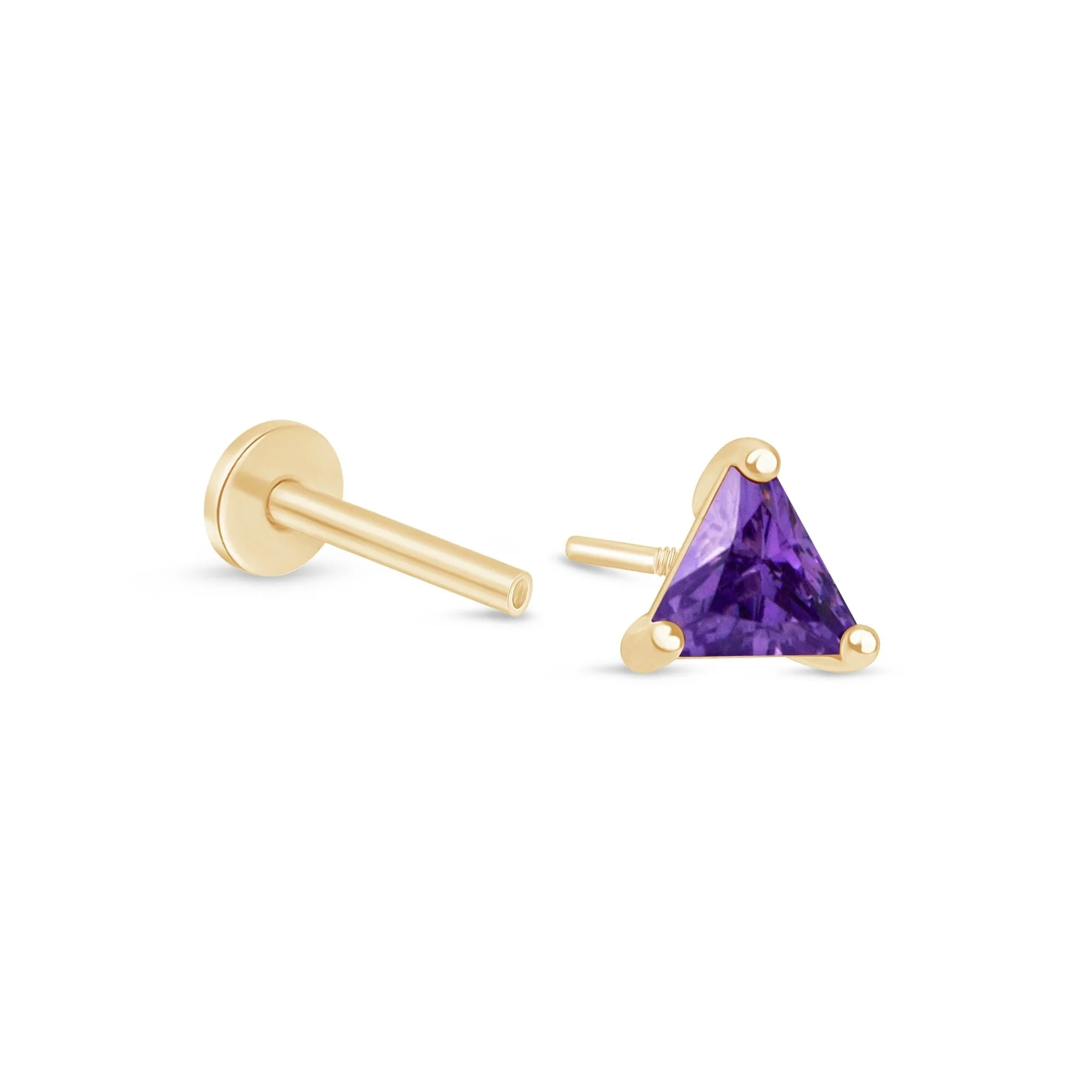 Yellow Gold Triangle Cut Amethyst Flat Back Earring - Image 10