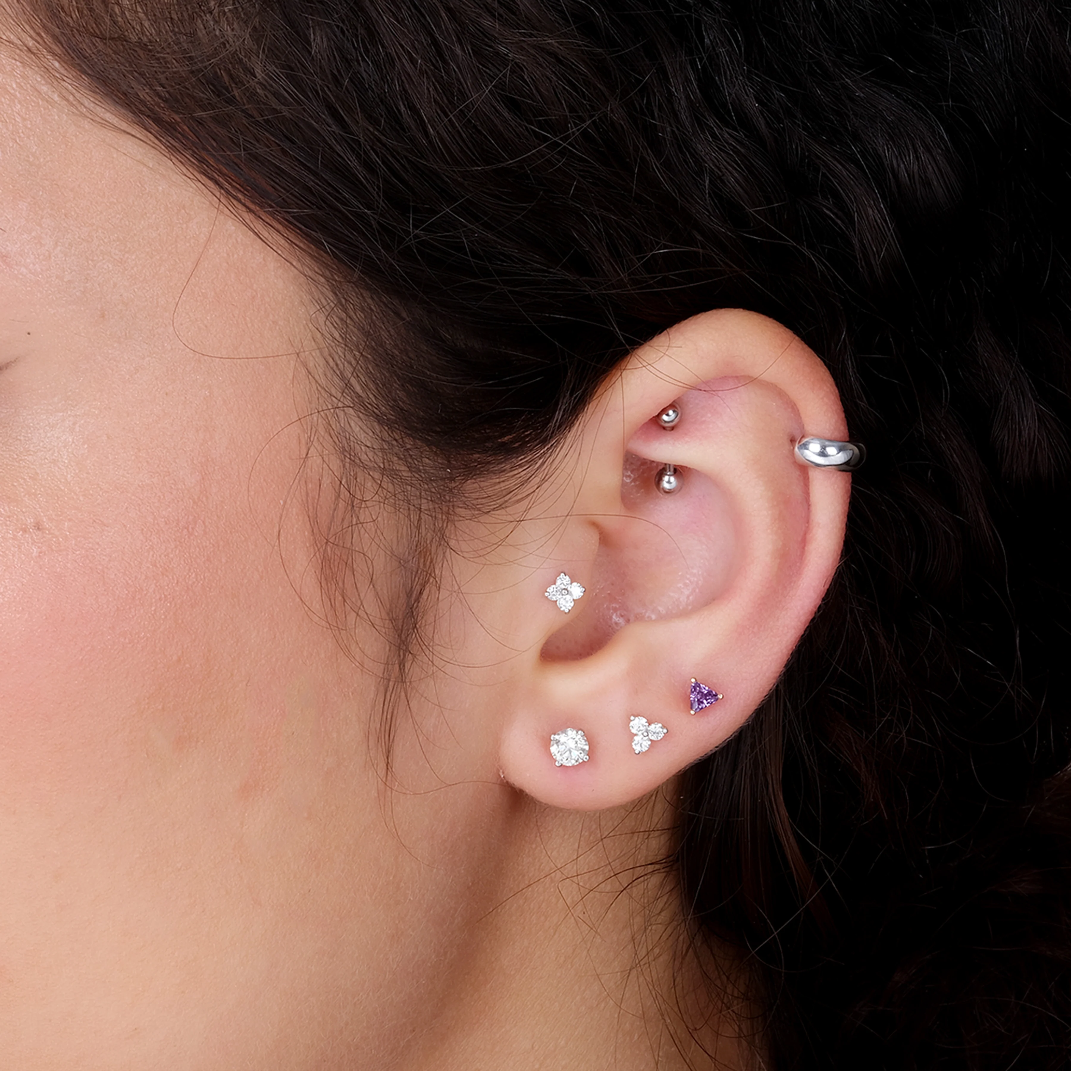 Yellow Gold Triangle Cut Amethyst Flat Back Earring - Image 4