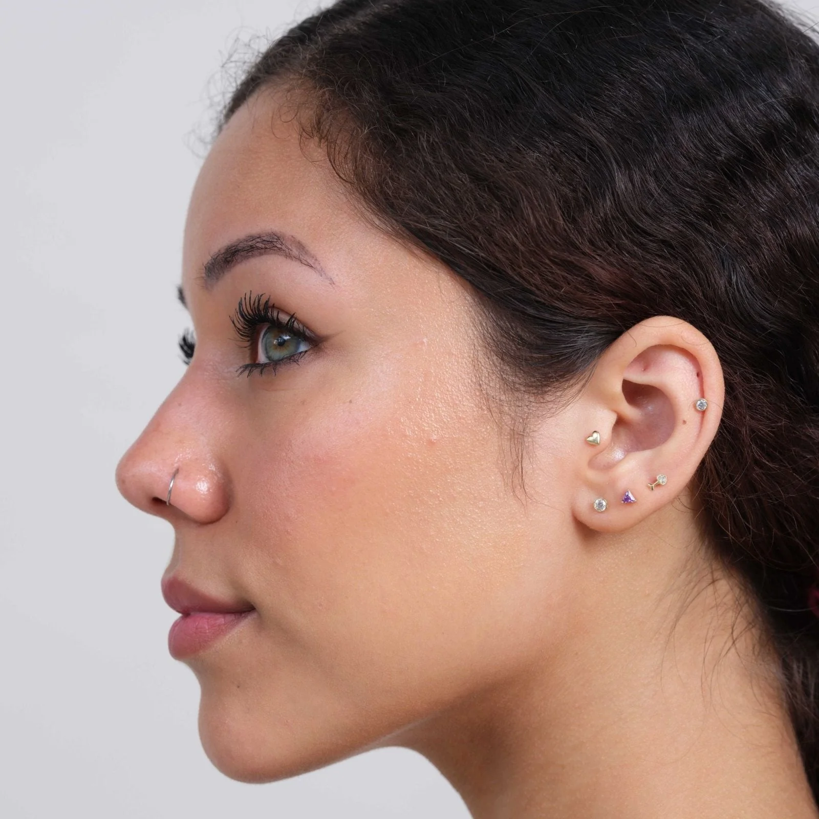 Yellow Gold Triangle Cut Amethyst Flat Back Earring - Image 5