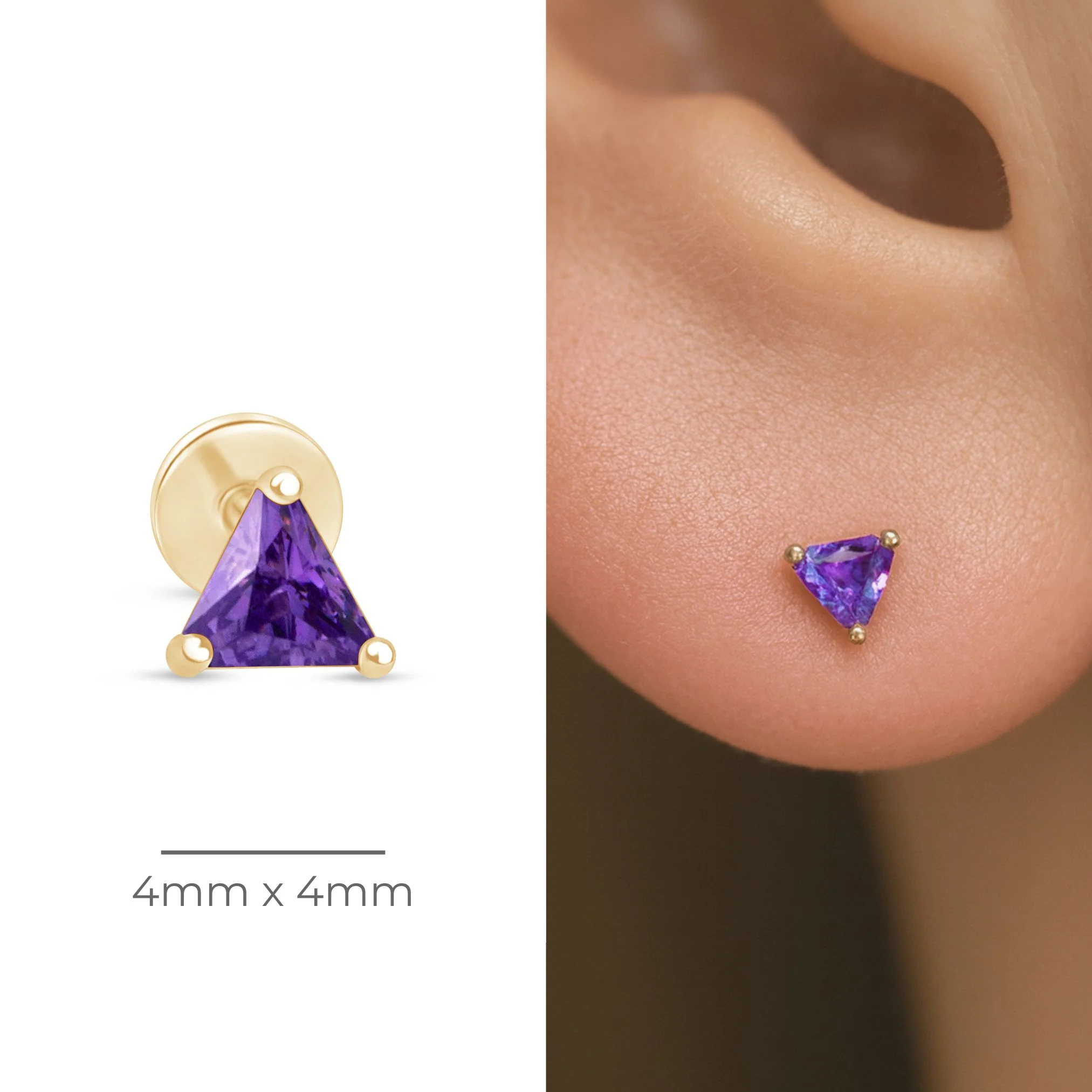 Yellow Gold Triangle Cut Amethyst Flat Back Earring - Image 9