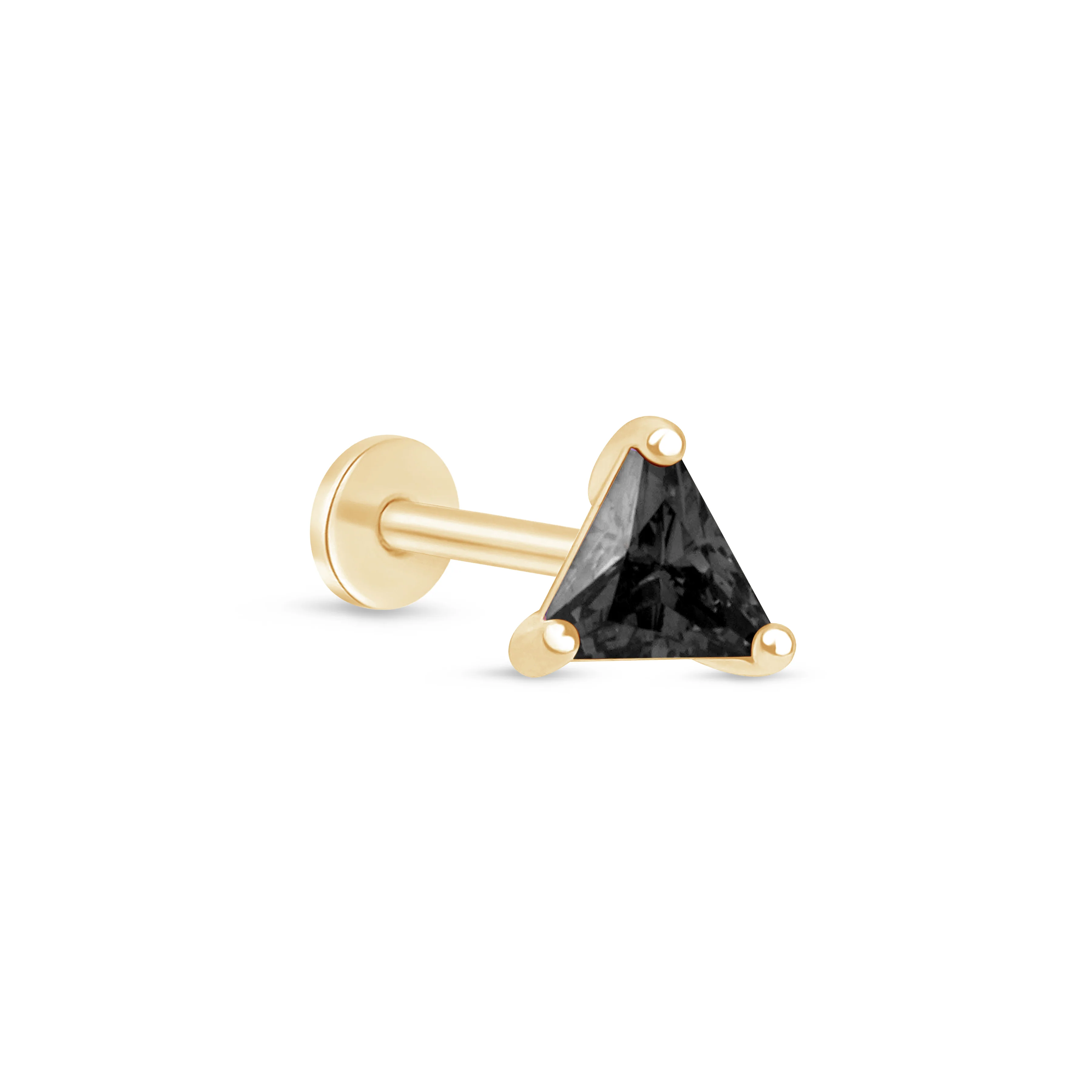 Yellow Gold Trillion Cut Black Onyx Flat Back Earring