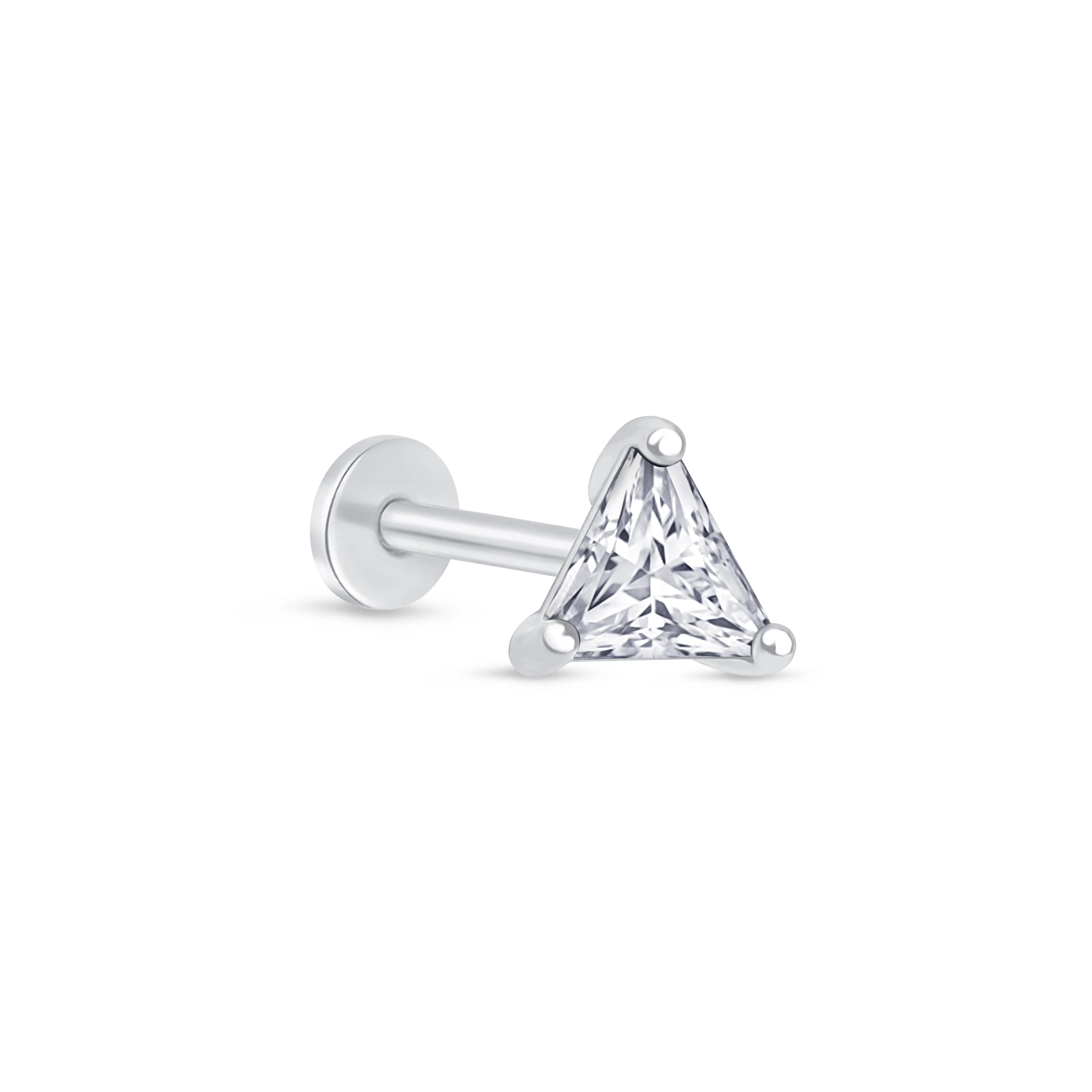 White Gold Triangle Cut Flat Back Stone Earring