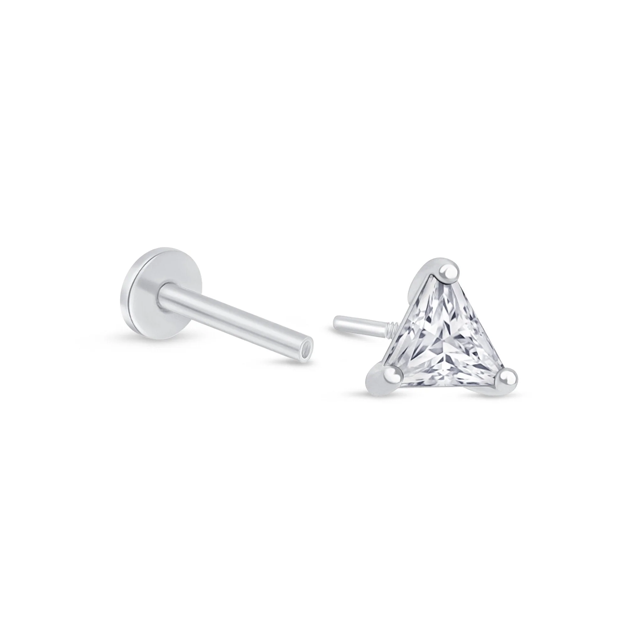 White Gold Triangle Cut Flat Back Stone Earring - Image 7