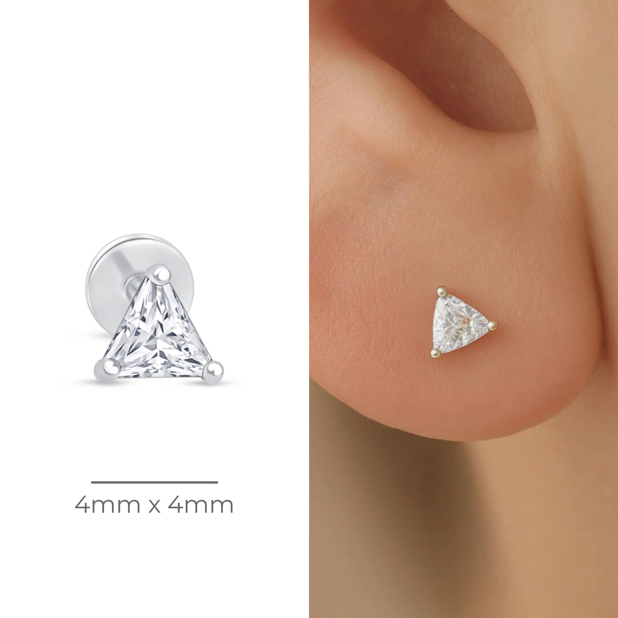 White Gold Triangle Cut Flat Back Stone Earring - Image 8