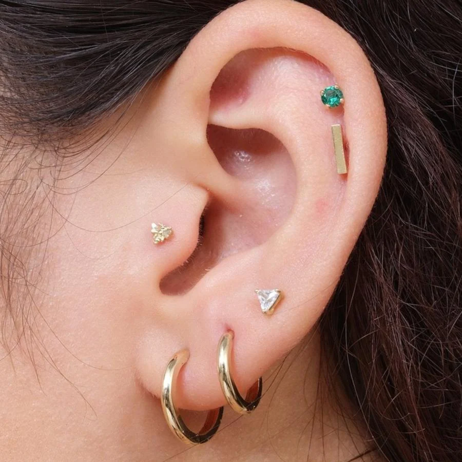 Yellow Gold Triangle Gemstone Flat Back Stud Earring - Image 4