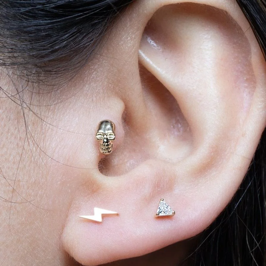 Yellow Gold Triangle Gemstone Flat Back Stud Earring - Image 7