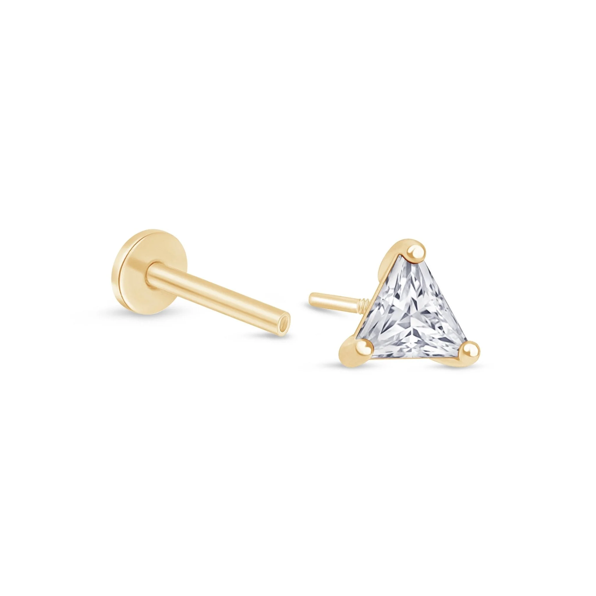Yellow Gold Triangle Gemstone Flat Back Stud Earring - Image 9