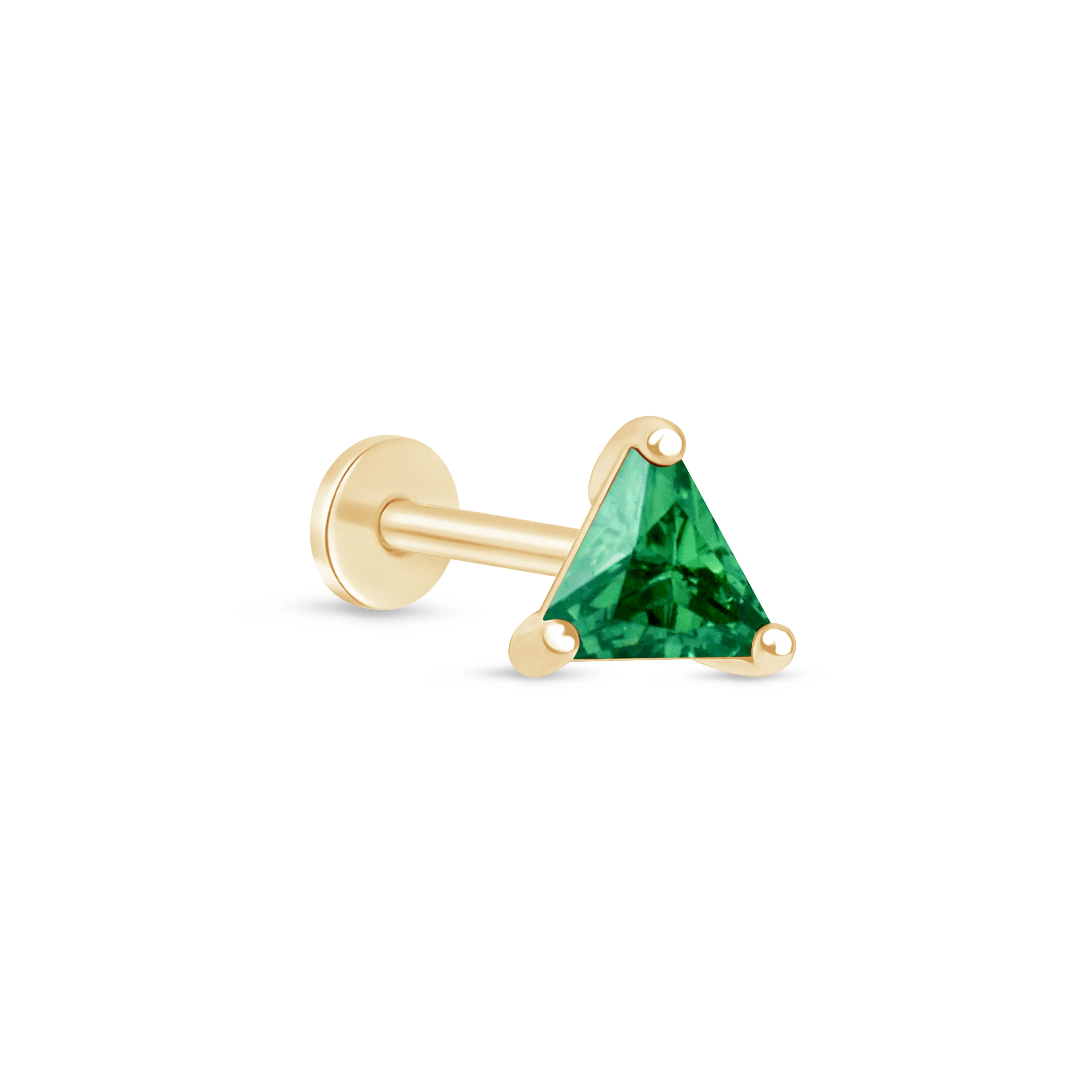 Yellow Gold Triangle Cut Emerald Flat Back Earring
