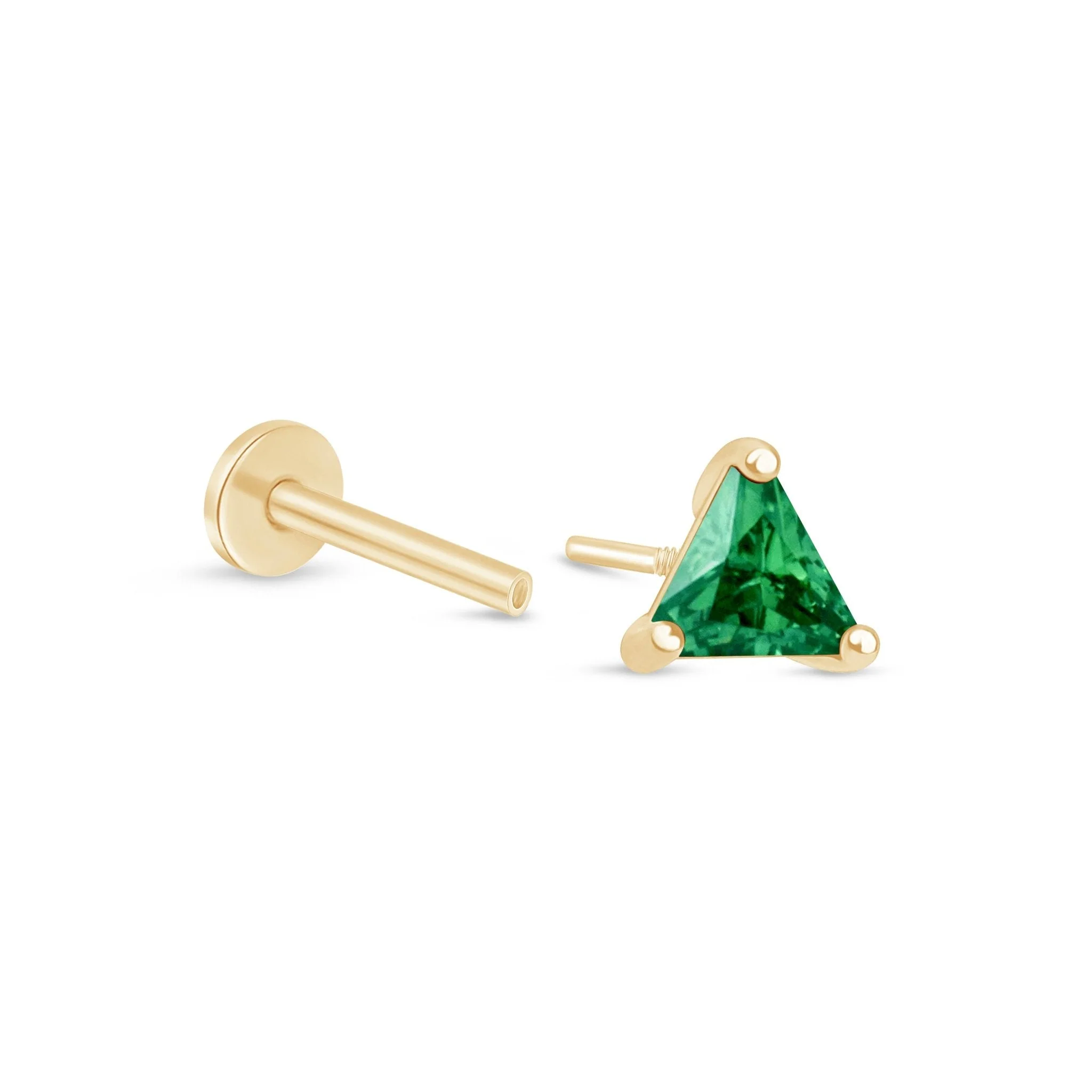 Yellow Gold Triangle Cut Emerald Flat Back Earring - Image 6