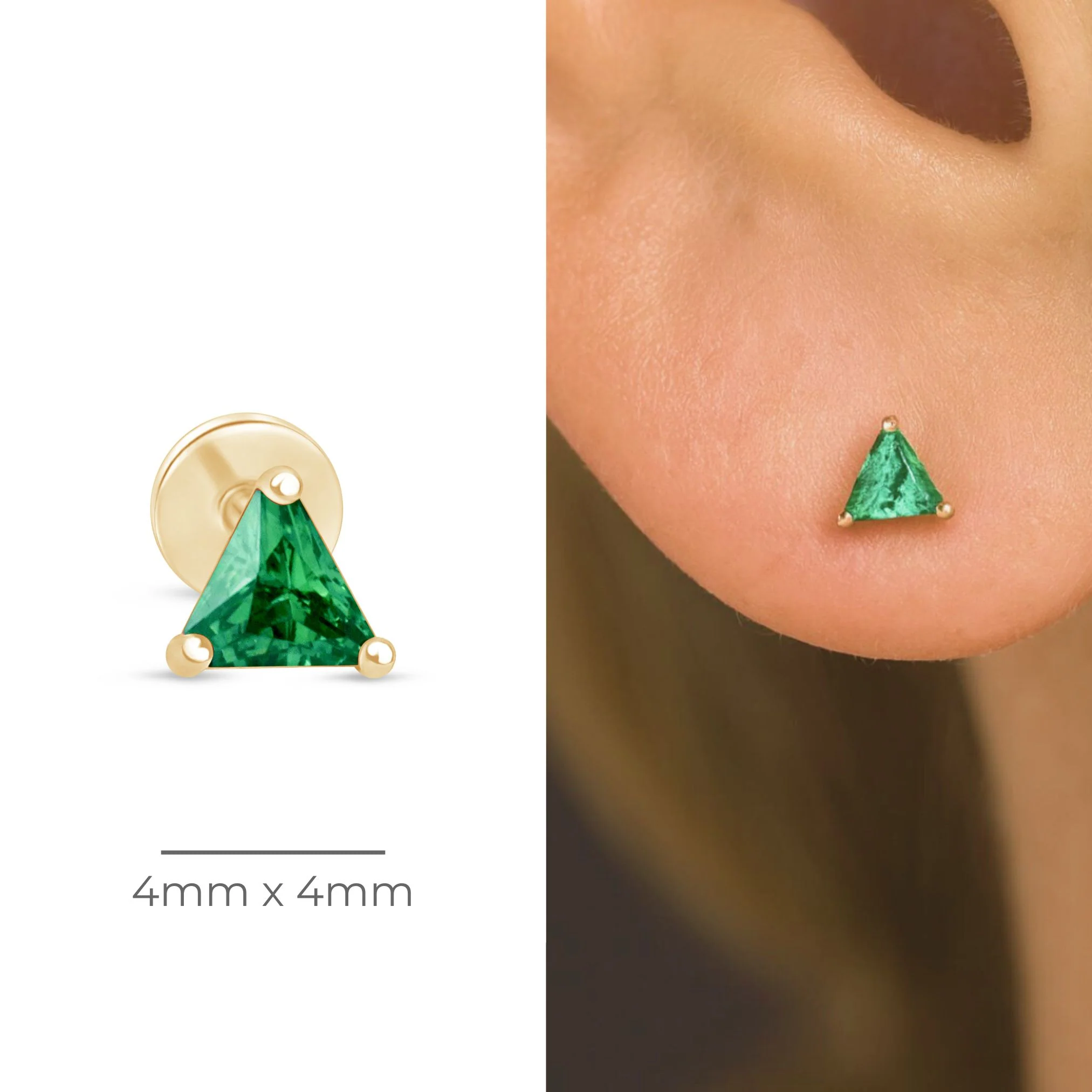 Yellow Gold Triangle Cut Emerald Flat Back Earring - Image 7