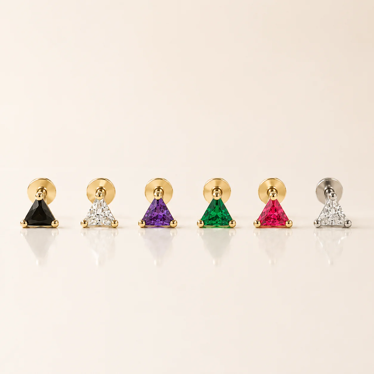 Yellow Gold Triangle Cut Amethyst Flat Back Earring - Image 6