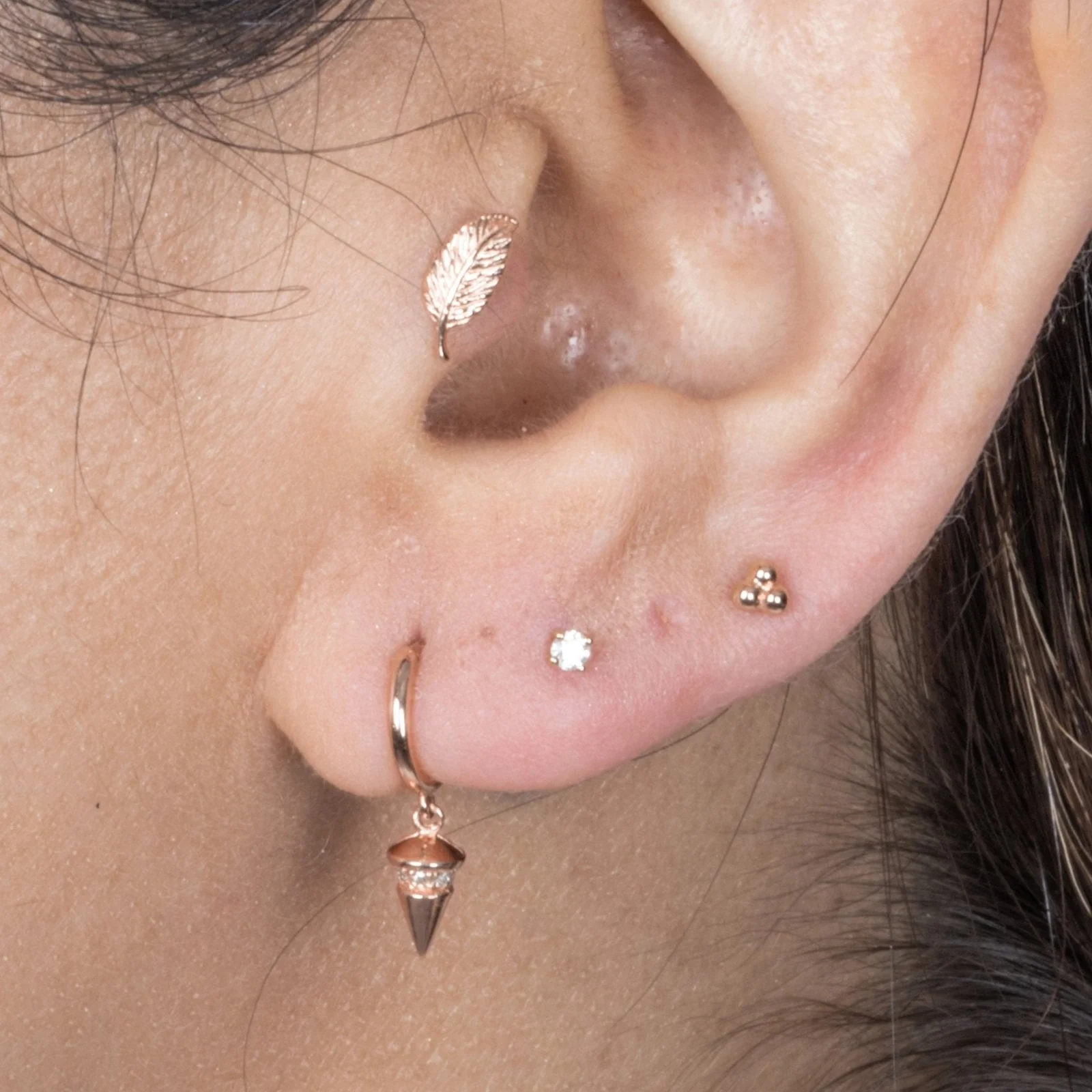 Rose Gold Trinity Beaded Cluster Flat Back Earring - Image 2