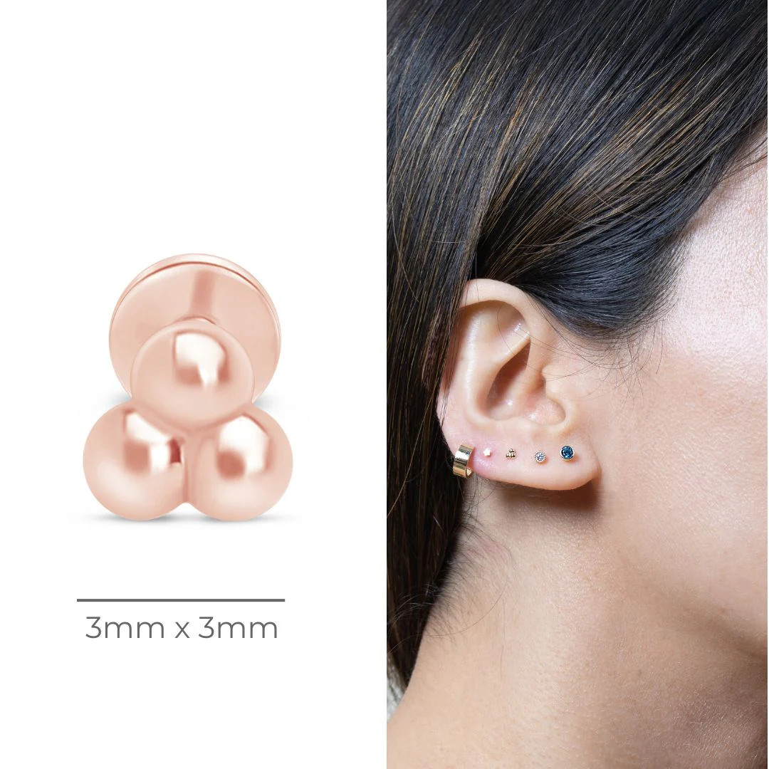 Rose Gold Trinity Beaded Cluster Flat Back Earring - Image 4