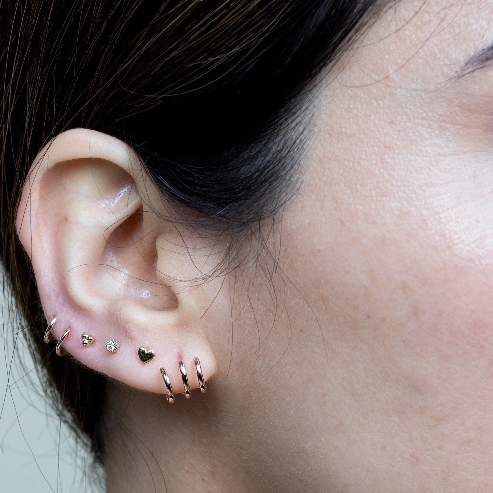 Yellow Gold Trinity Beaded Cluster Flat Back Earring - Image 14