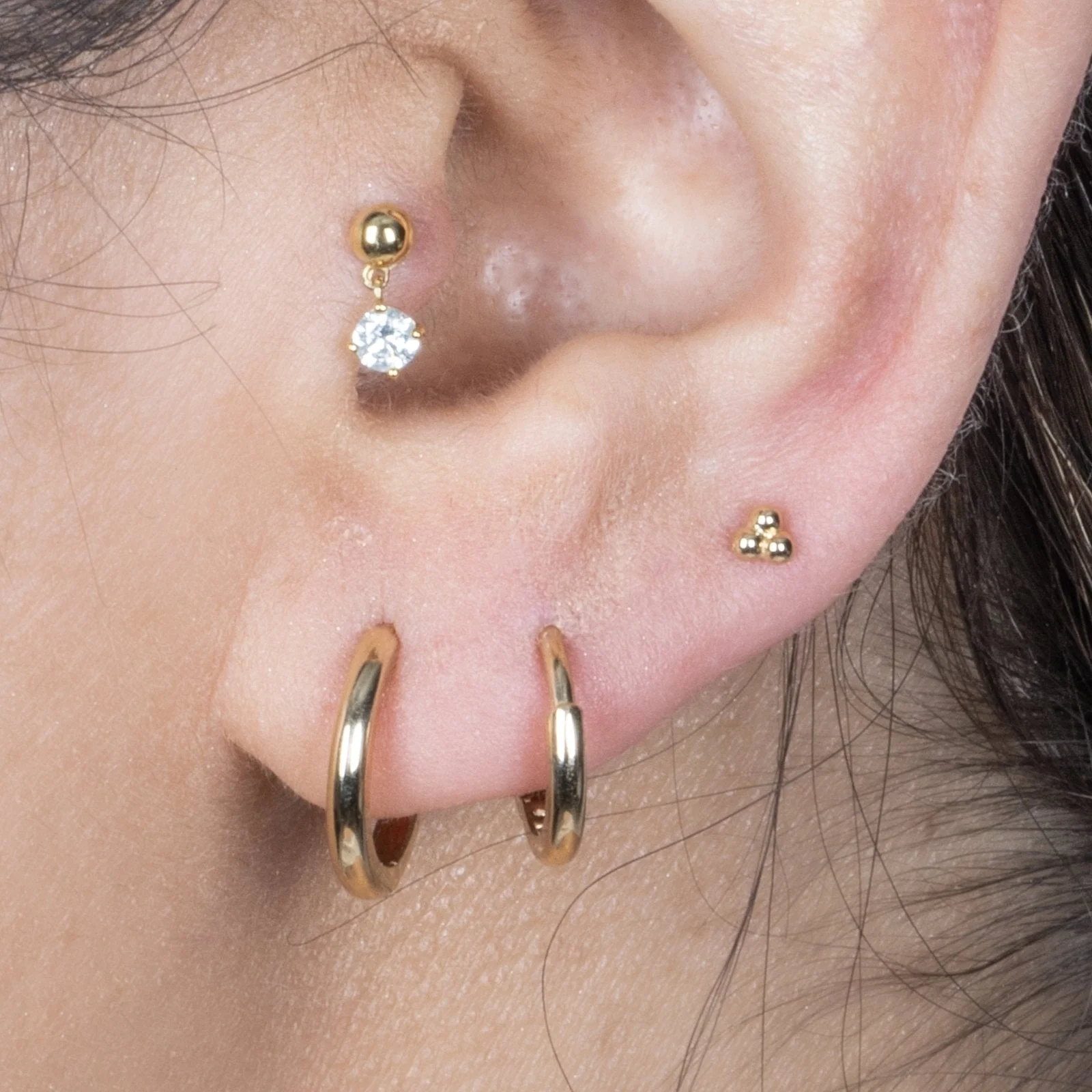 Yellow Gold Trinity Beaded Cluster Flat Back Earring - Image 15