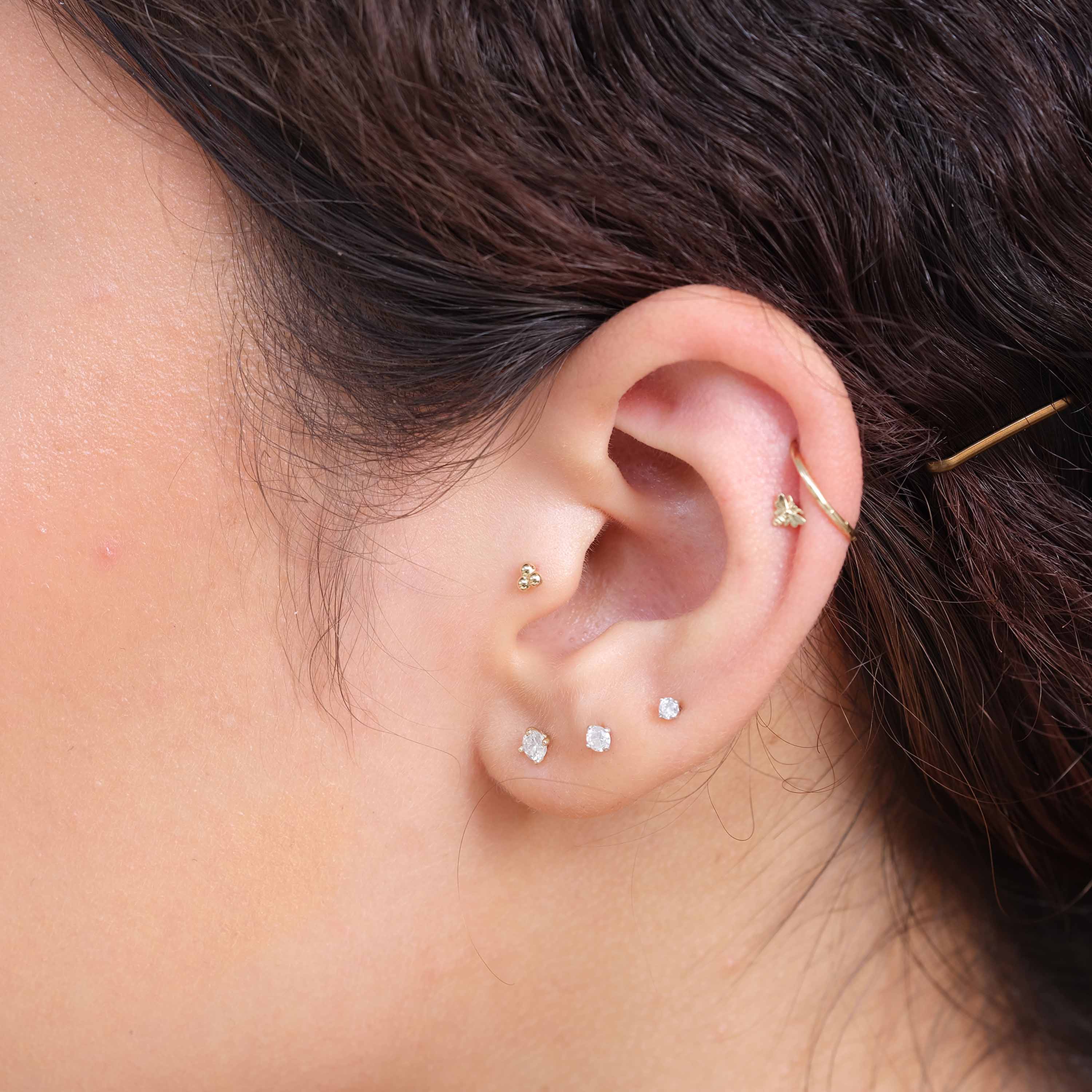 Yellow Gold Trinity Beaded Cluster Flat Back Earring - Image 18