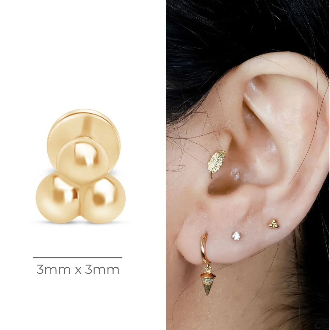 Yellow Gold Trinity Beaded Cluster Flat Back Earring - Image 20