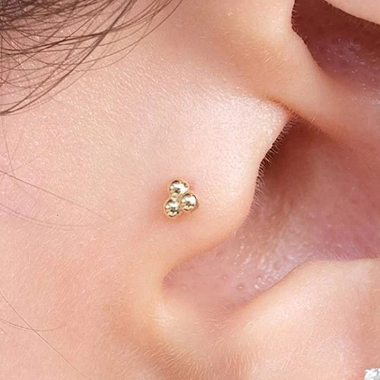 Yellow Gold Trinity Beaded Cluster Flat Back Earring - Image 5