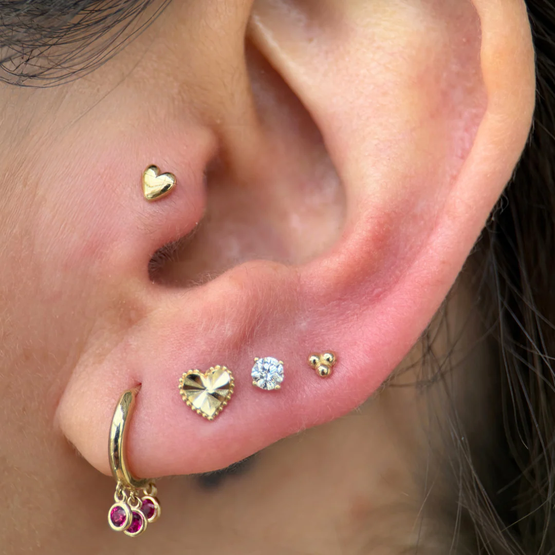 Yellow Gold Trinity Beaded Cluster Flat Back Earring - Image 7