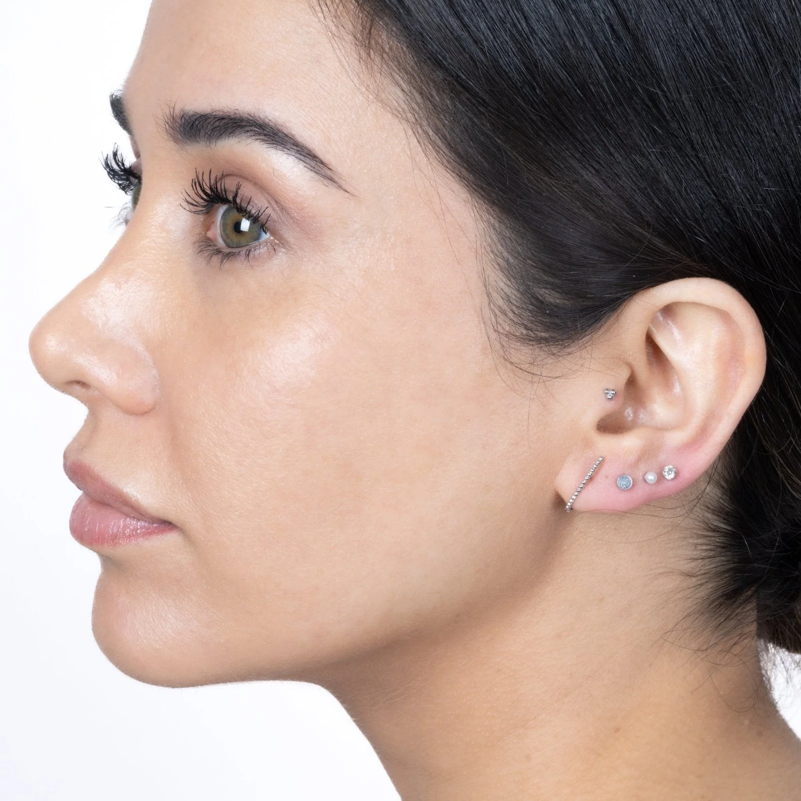 White Gold Trinity Beaded Cluster Flat Back Earring - Image 3